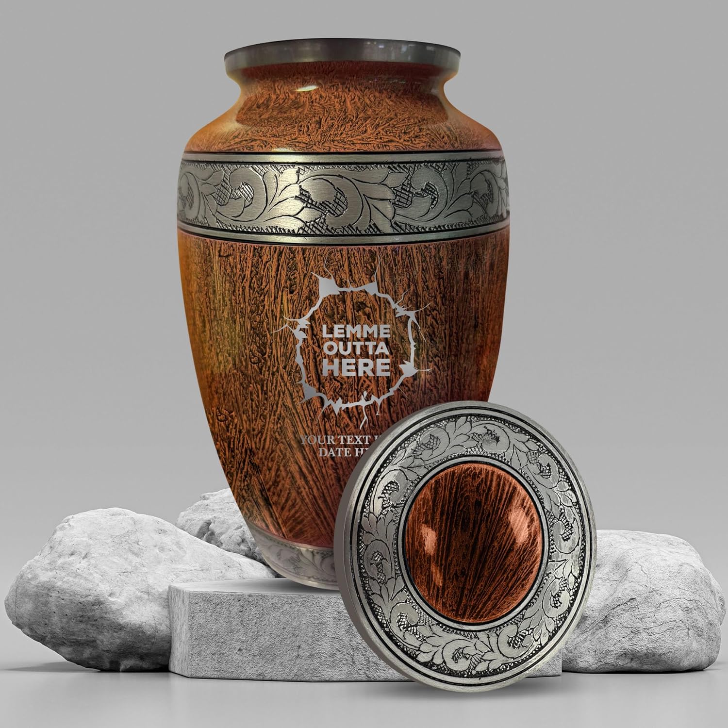 Personalized Distressed Silver Cremation Urn with Funny Design