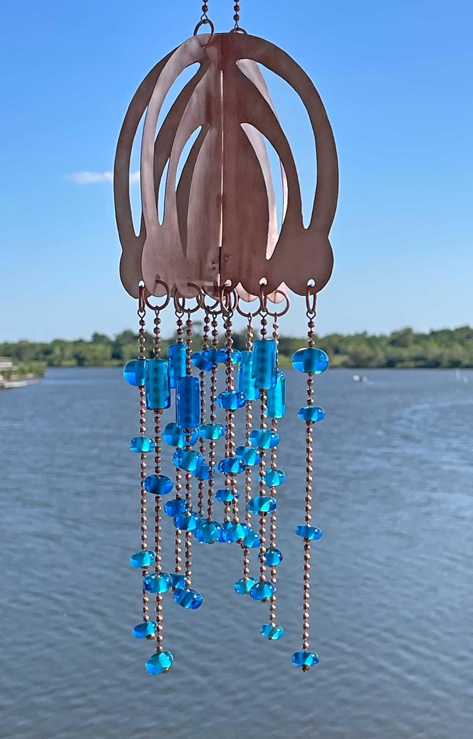 Handmade Copper Jellyfish Mobile with Aqua Blue Glass Beads 1