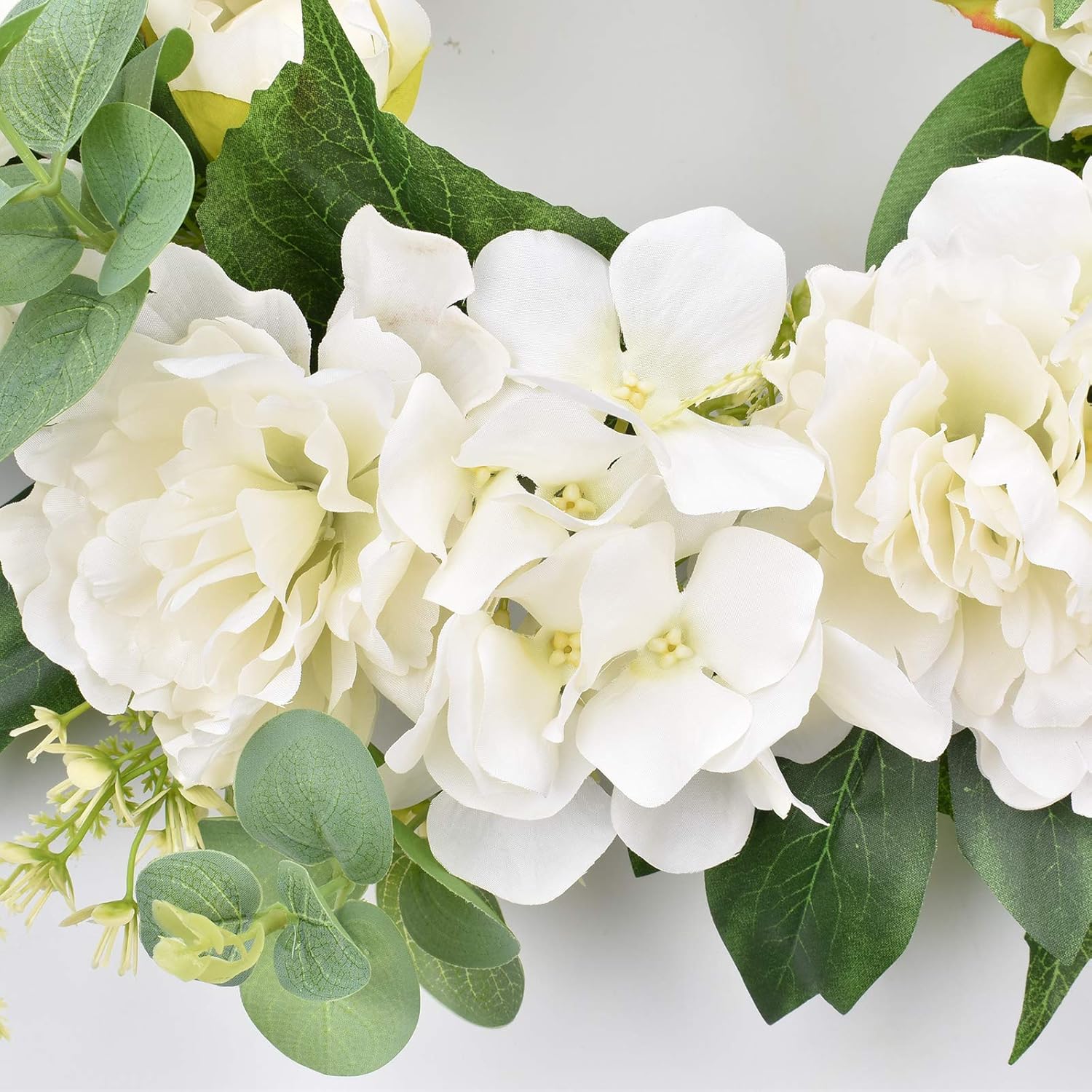I-GURU Spring Wreath for Front Door Greenery Summer Door Wreaths with White Peony Flowers and Eucalyptus Decor