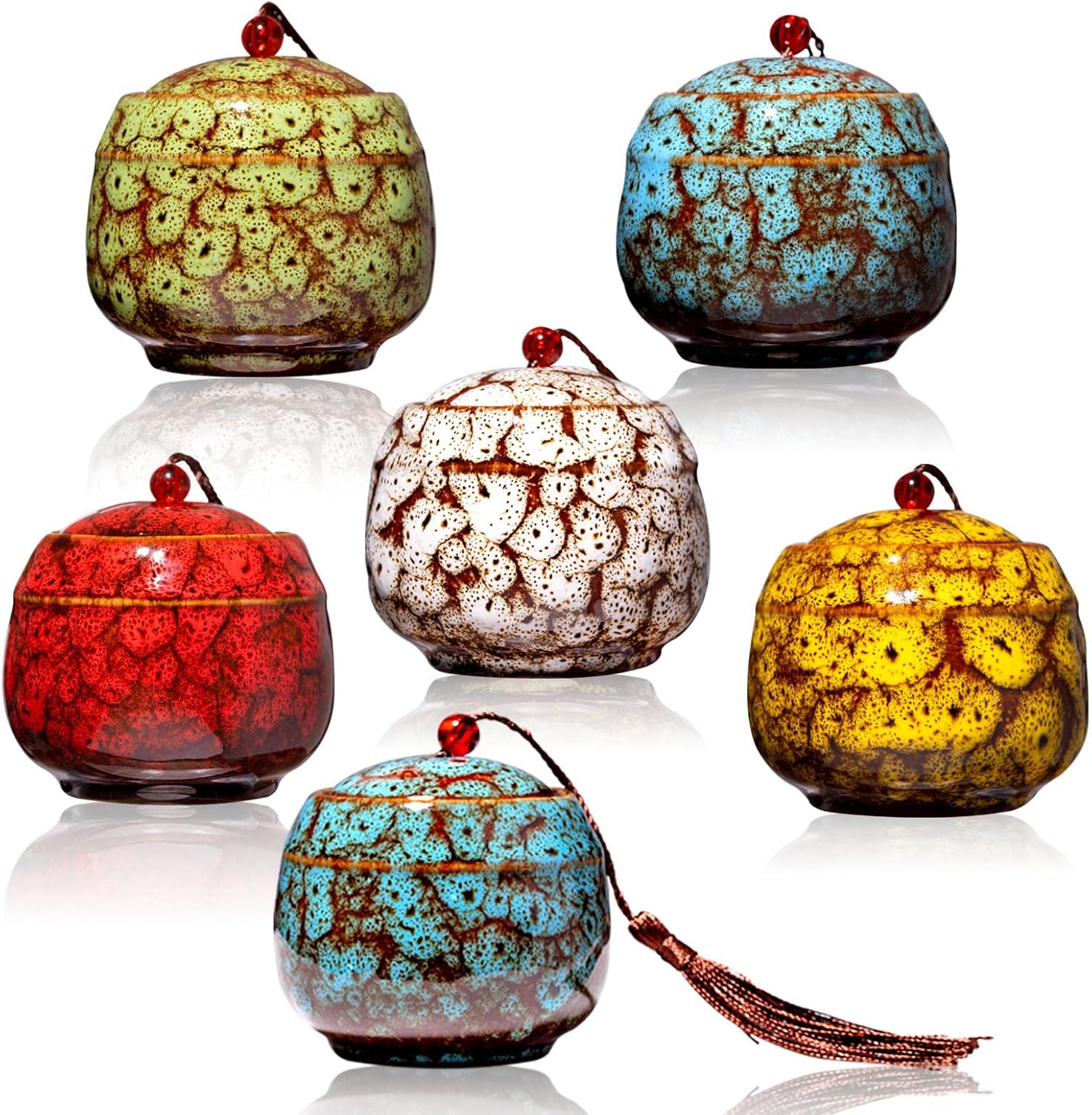 Set of 6 Mini Ceramic Urns for Human Ashes Keepsake