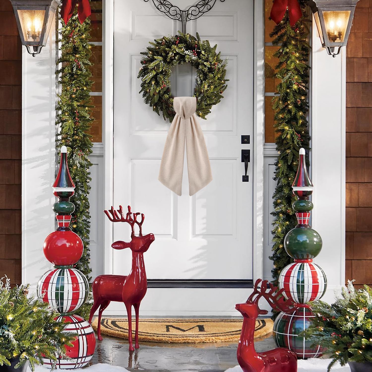 2 Pack Wreath Sash for Front Door Boxwood Wreath Sash Garland Front Door Porch Decor