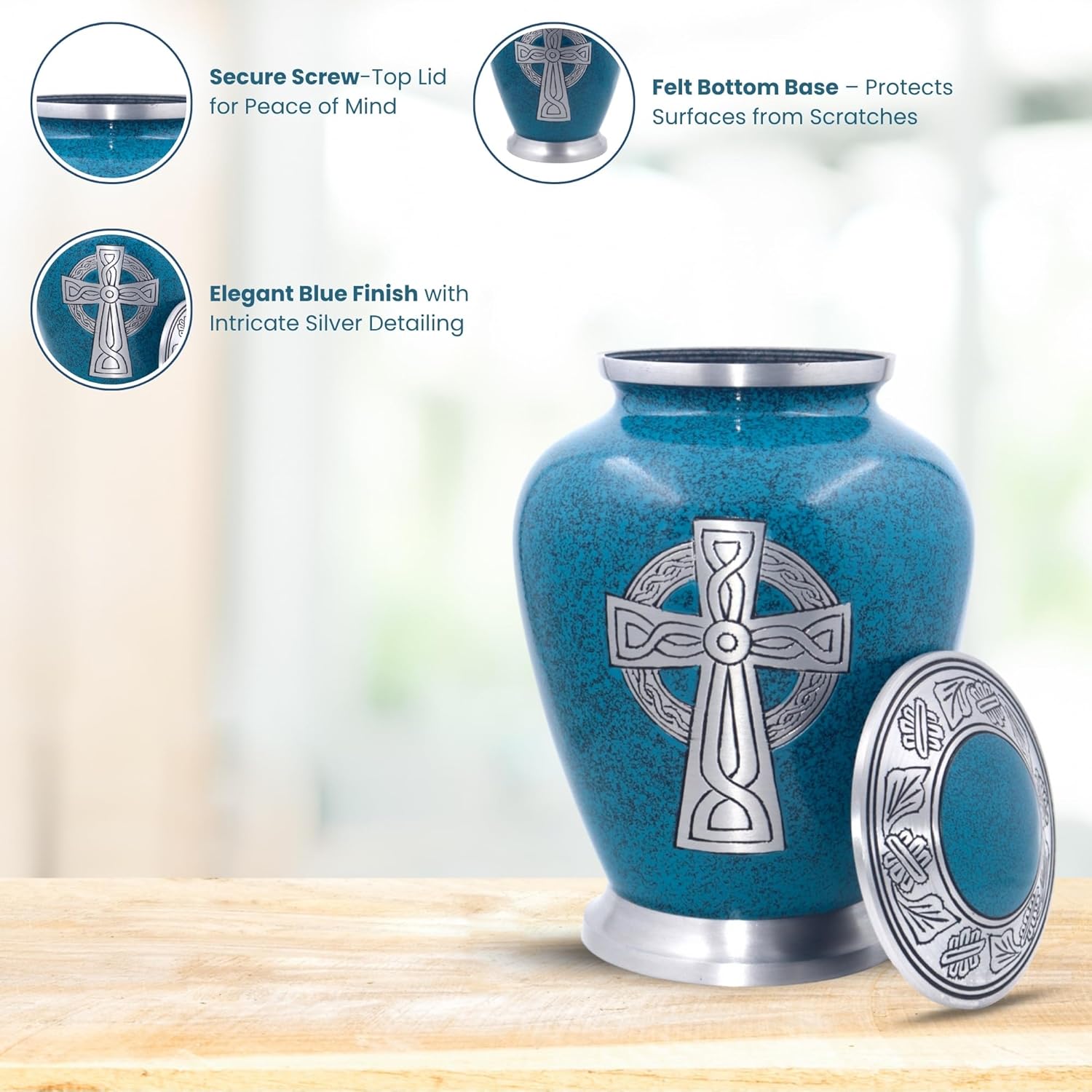 Celtic Cross Engraved Aluminium Cremation Urn for Human Ashes - Large - Granite Finish