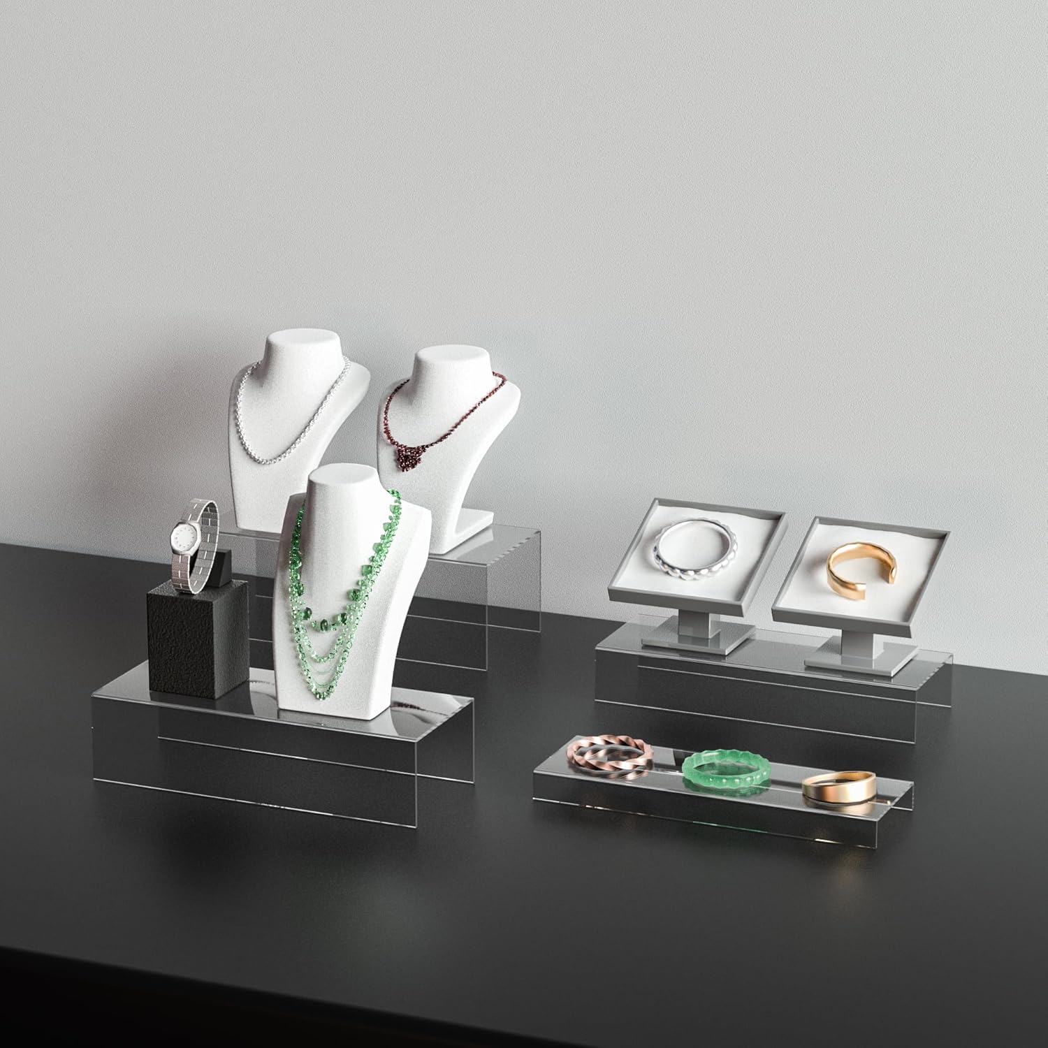 Clear Riser Display Shelf 3pcs Acrylic Storage Organizer for Figures Bags Shoes