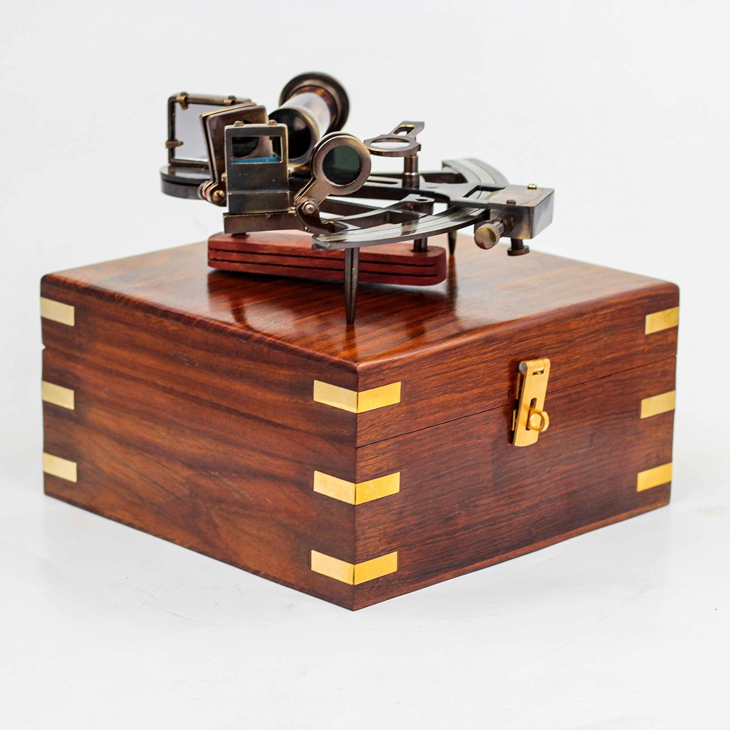 Brass Sextant With Rosewood Box - 5 Inches