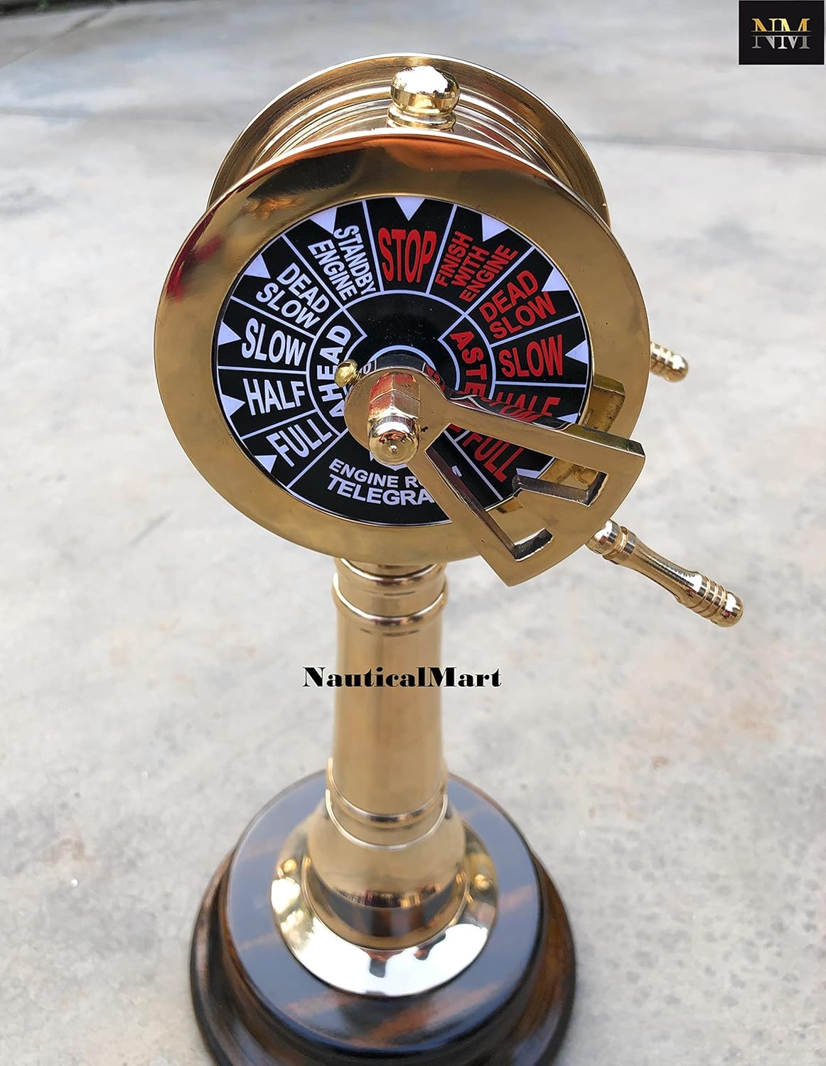 Brass Nautical 12 Inch Ship Engine Order Telegraph with Wooden Base