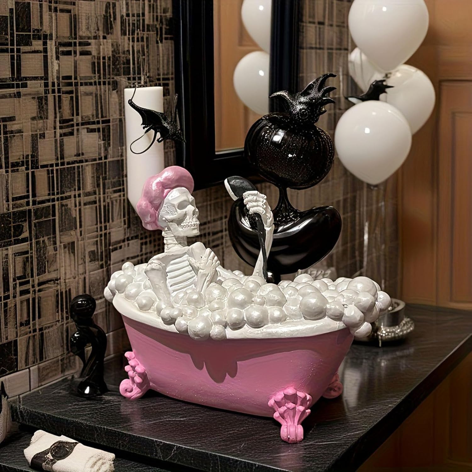 Spooky Skeleton in Pink Bathhtub Decor Figurine