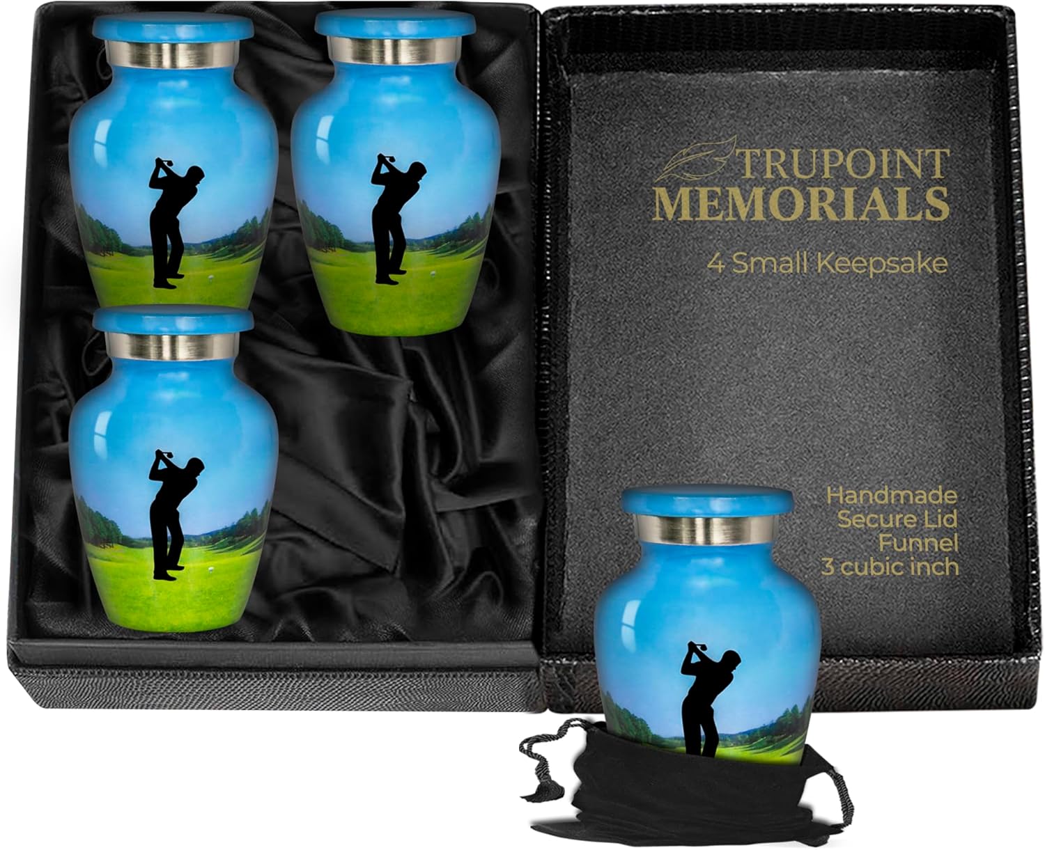 Trupoint Memorials Small Urns for Human Ashes Set of 4 Blue Green Golf