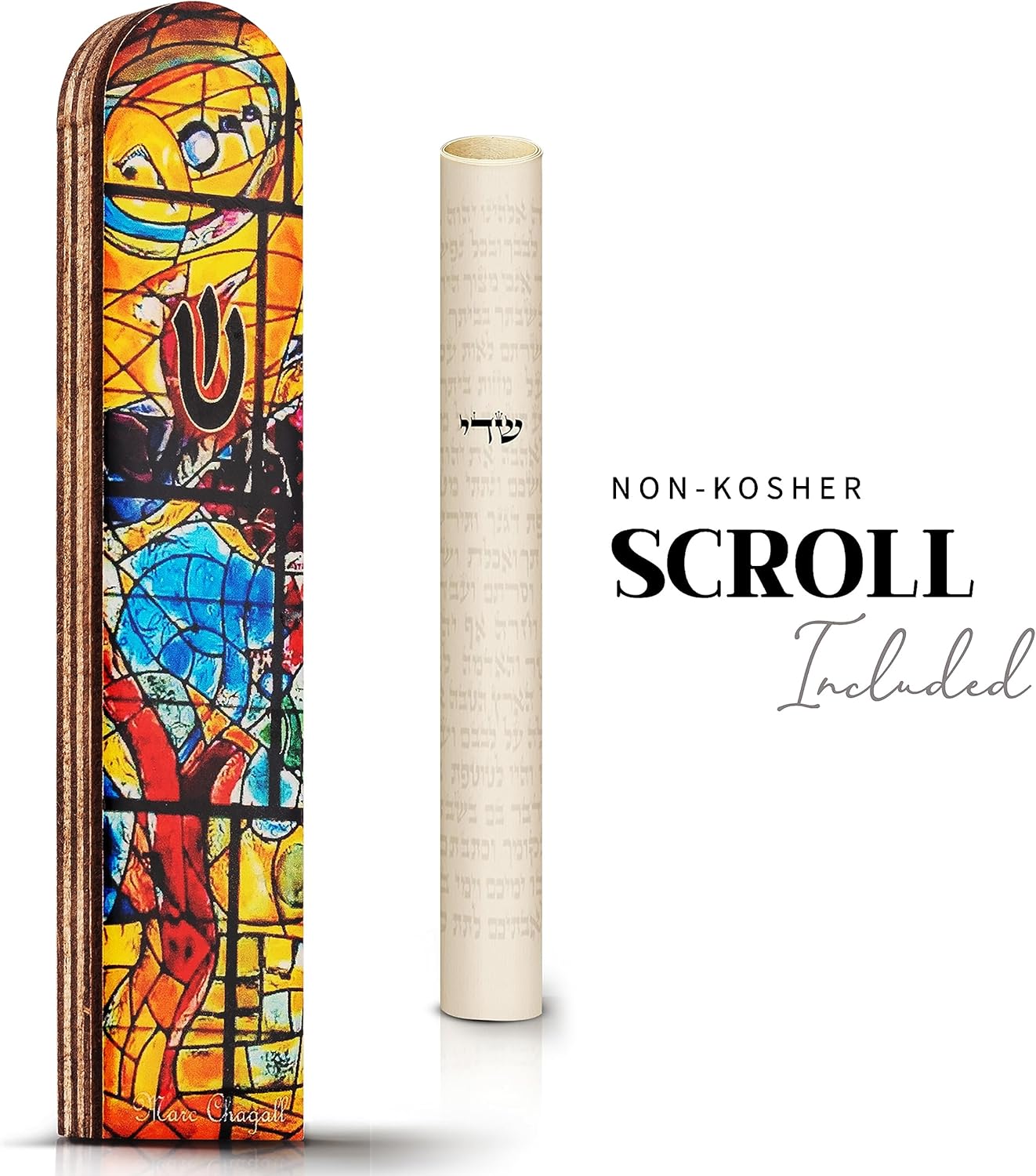 SURI Wooden Mezuzah with Yellow Design Contemporary 5 Door Scroll Holder