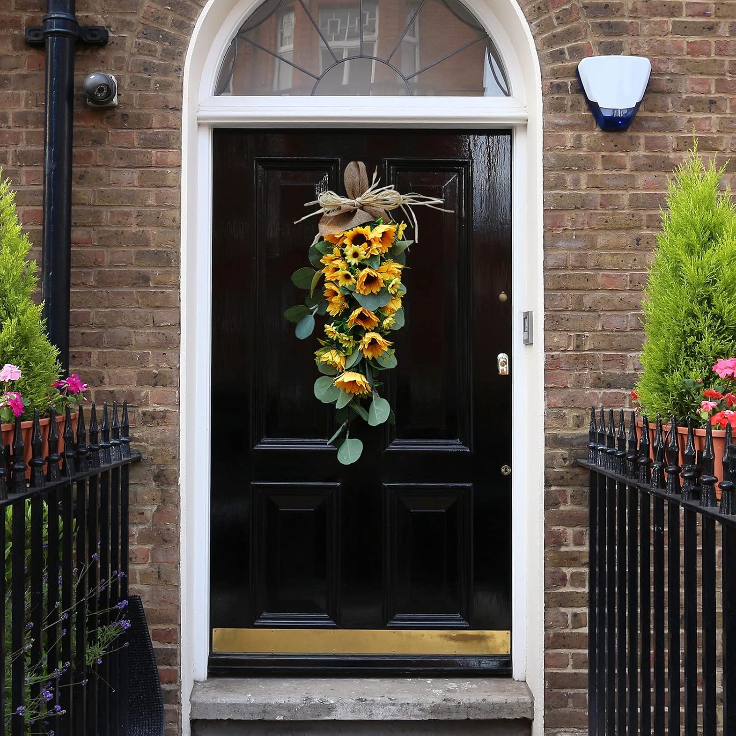 GWOKWAI 2Pcs Artificial Sunflower Teardrop Swag 236In Spring Decor Wreath for Front Door Holiday Wall Hanging