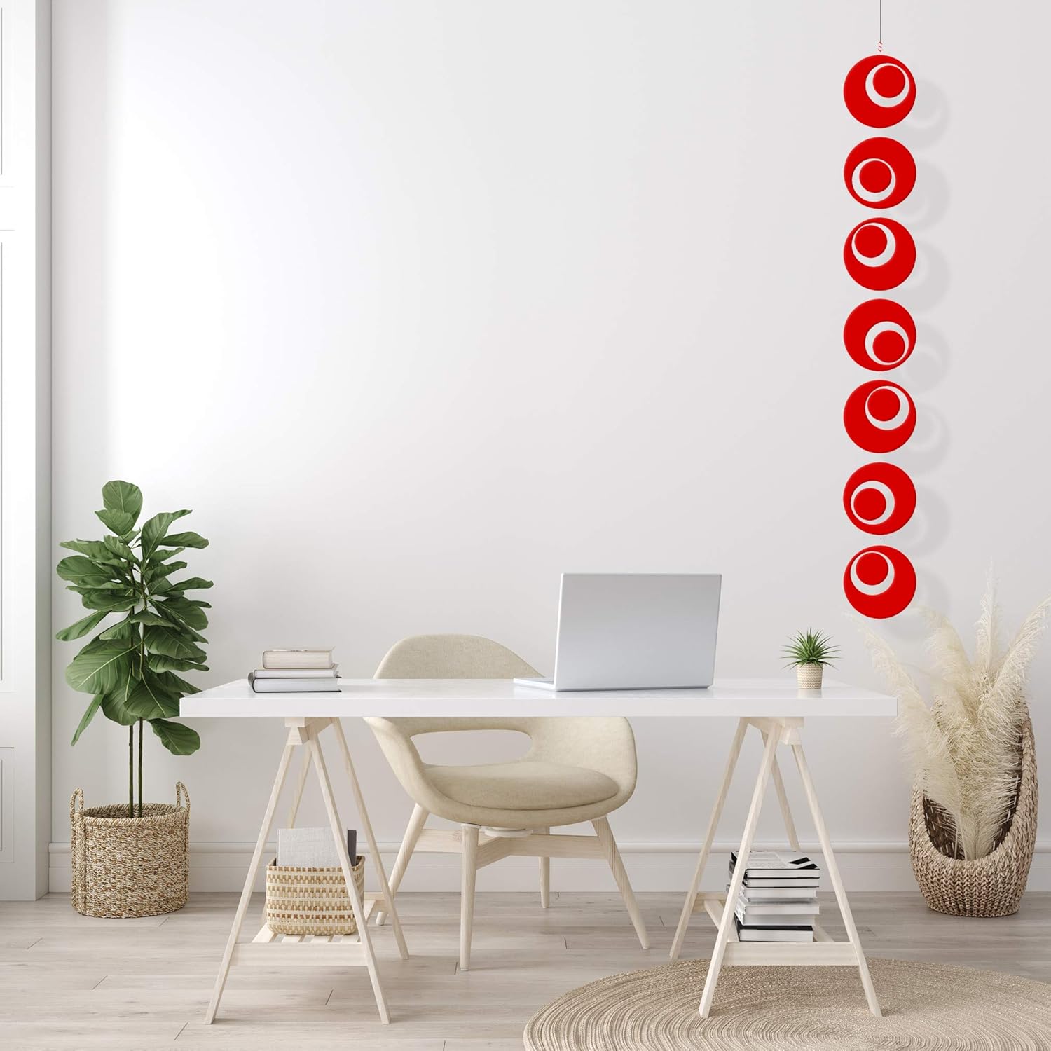 Red Groovy Hanging Art Mobile 6x45 Mid Century Modern Decor