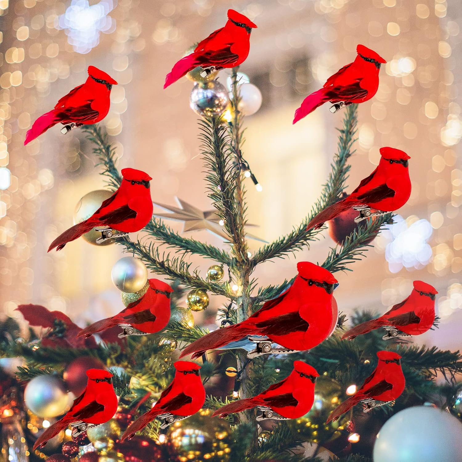 Berfutall Red Cardinal Clip On Christmas Tree Ornament - Set of 12