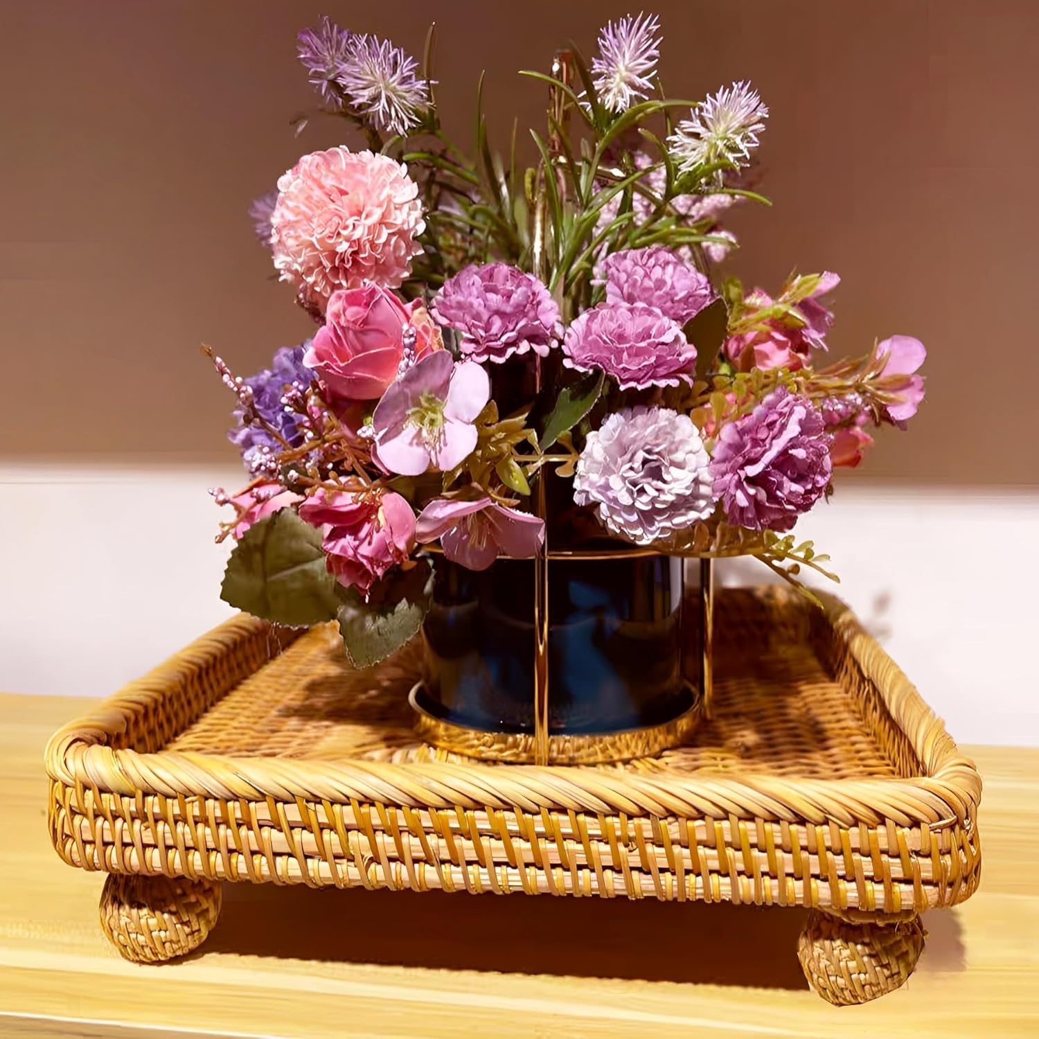 i-lan 9 Inch Square Rattan Riser Tray for Display