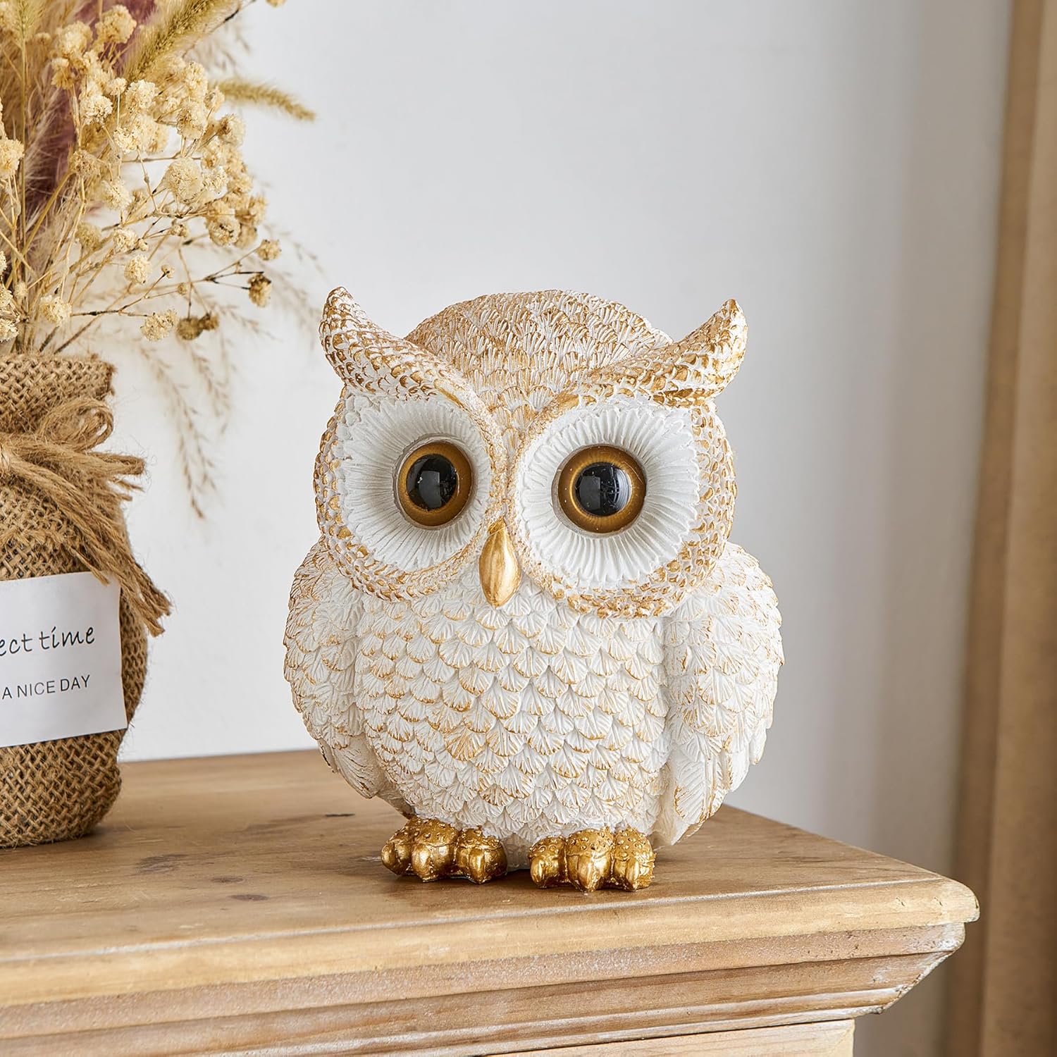 Octdays White Owl Statue Decor for Home Office Living Room