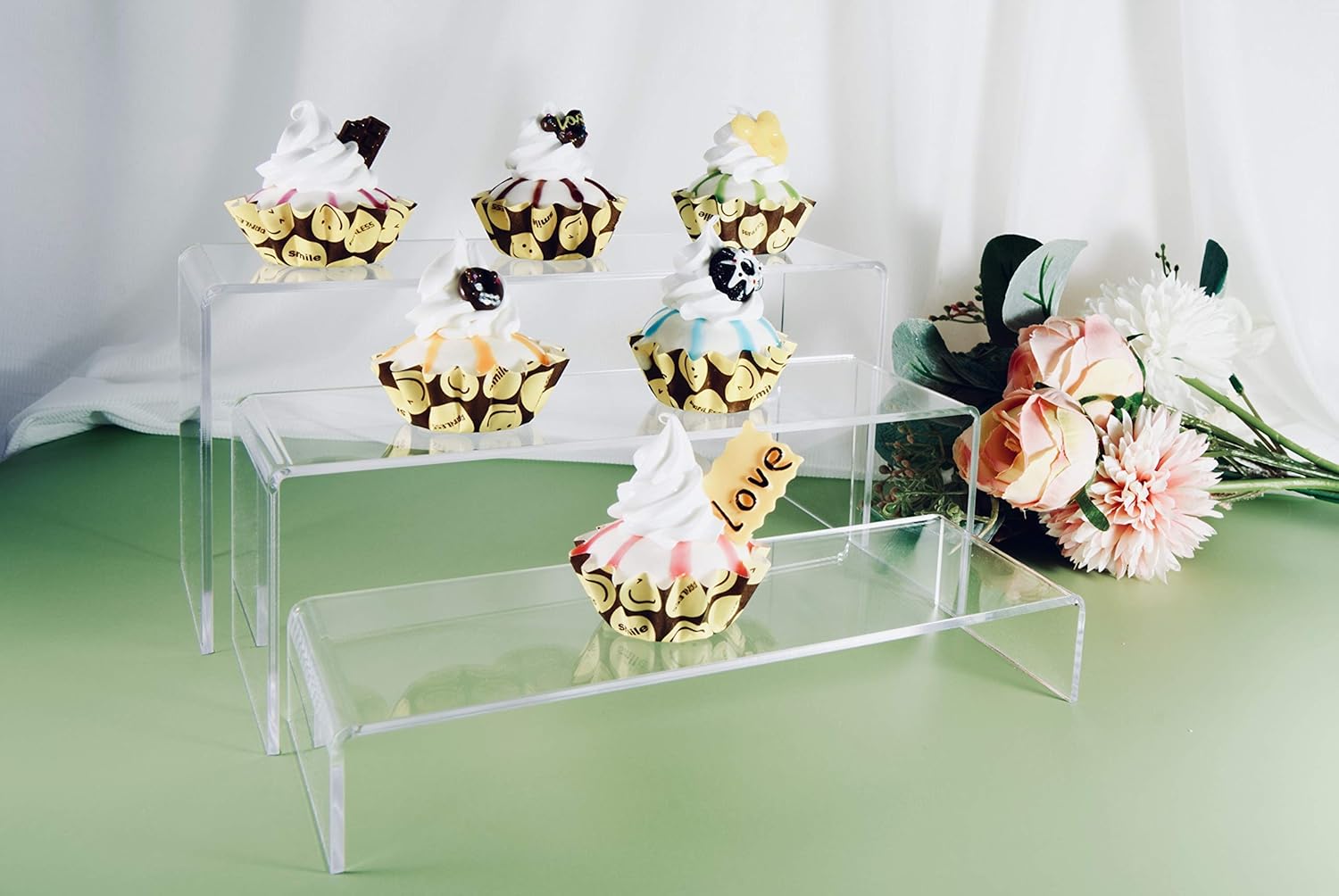 2 Sets Clear Acrylic Display Risers - Cupcake Stand for Dessert Buffet