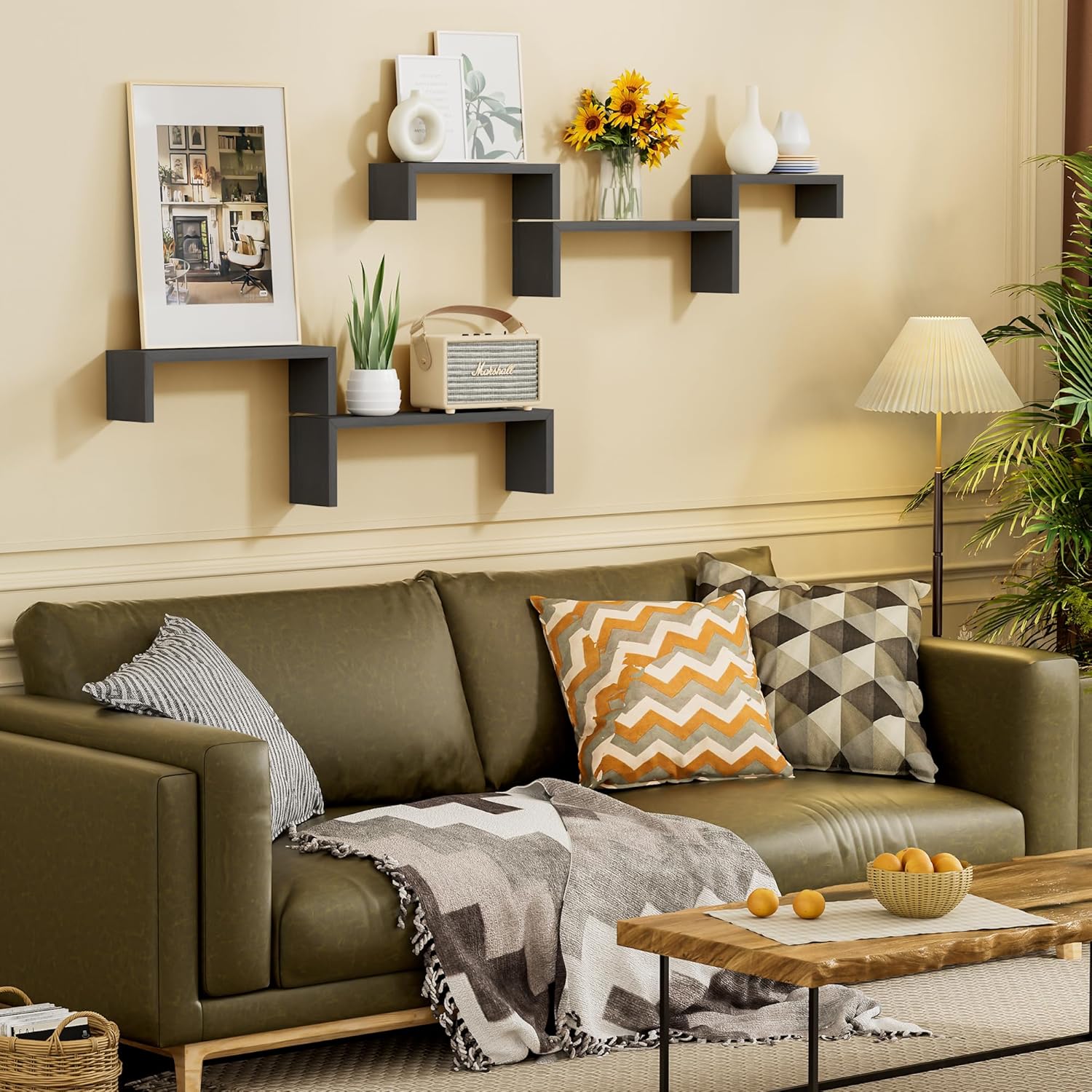 SRIWATANA Weathered Black Floating Wall Shelves Set of 5