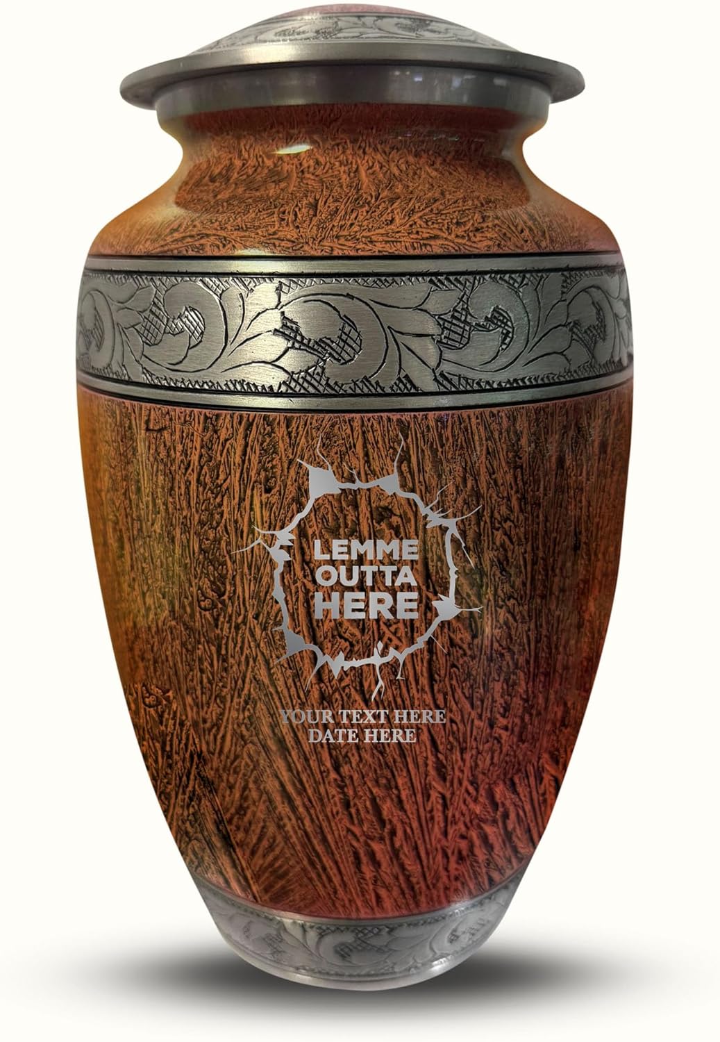 Personalized Distressed Silver Cremation Urn with Funny Design