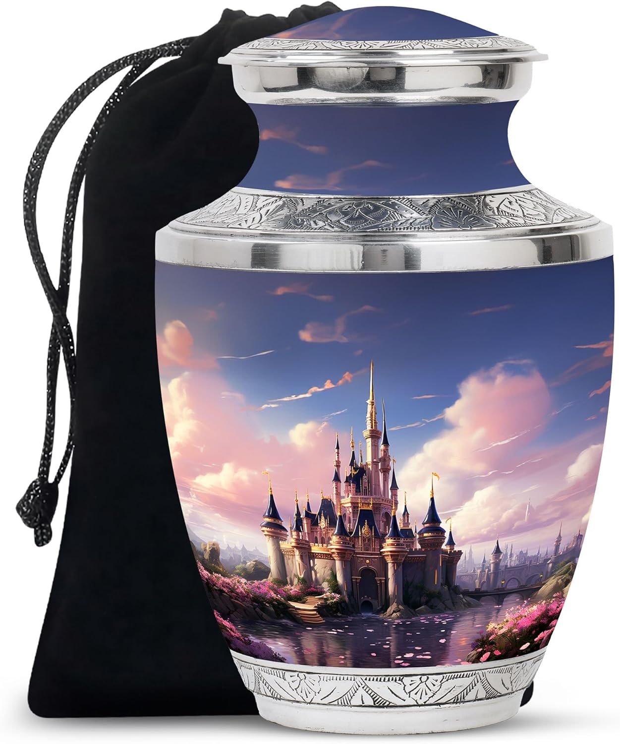 The Castle By The Blooming River Cremation Urn 10 Inch Adult Size