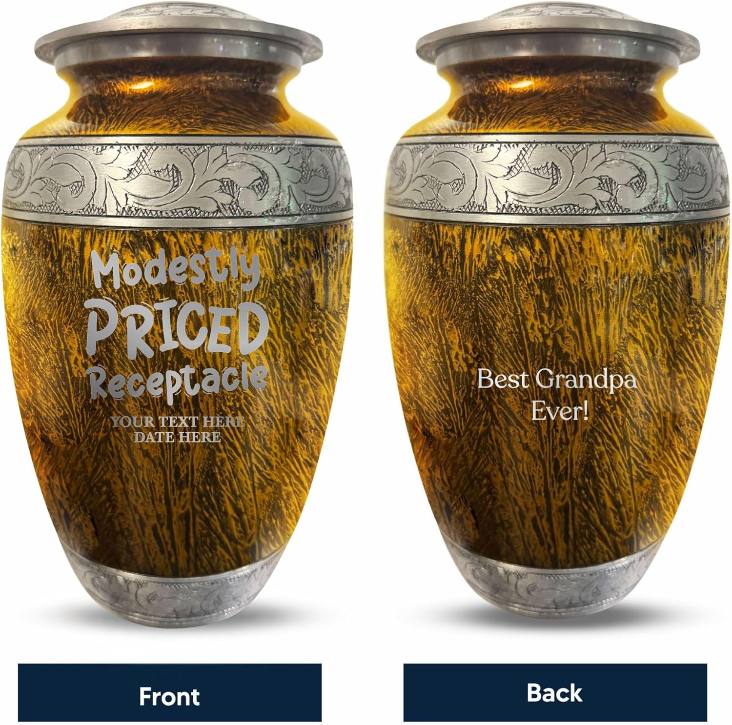 Personalized Large Adult Cremation Urn - Custom Name TV Movie Theme 200 Cubic Inch Gold