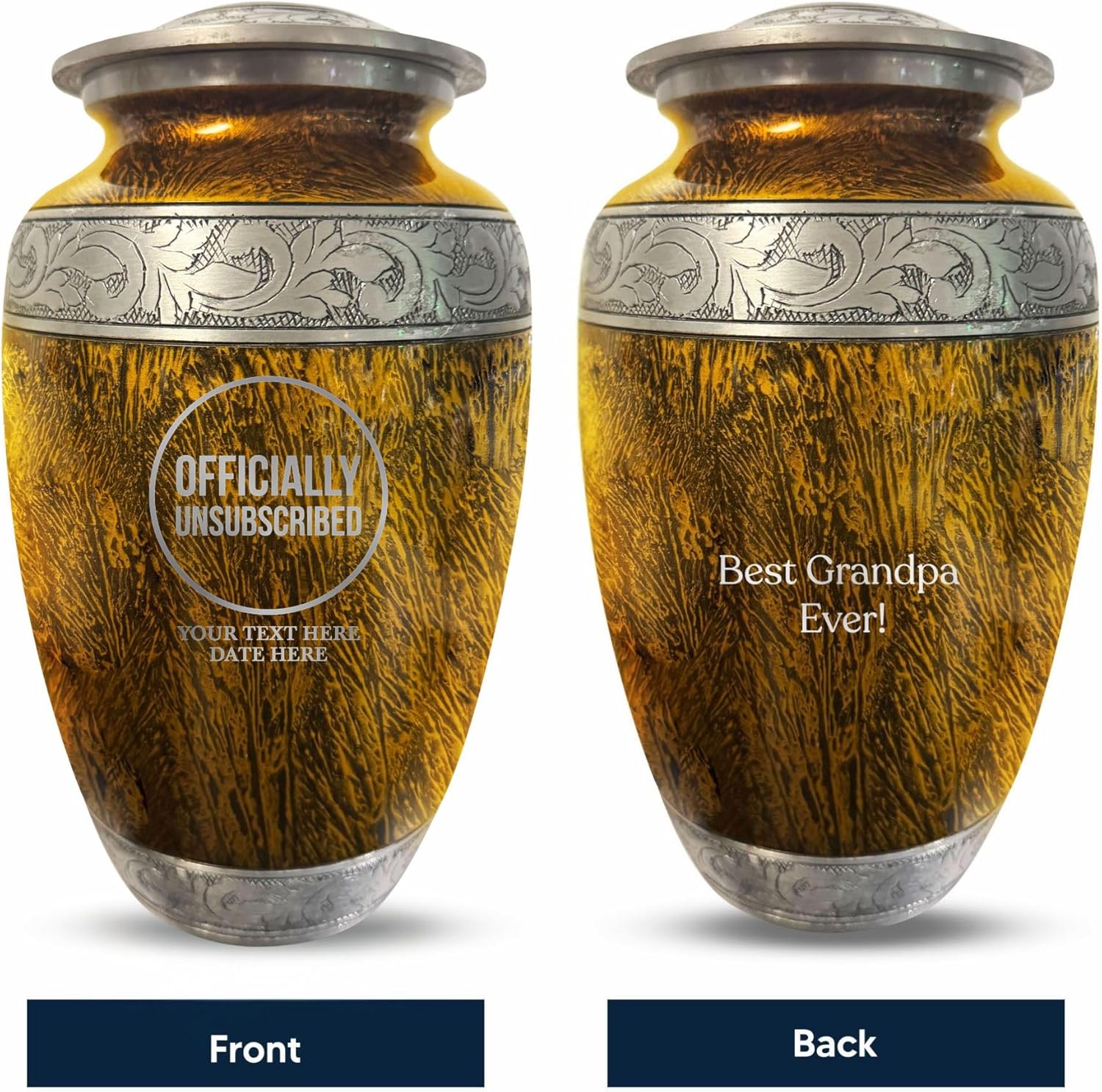 Personalized Tech Cremation Urn with Name and Humorous Design 200 cu Inch Silver Inlay Collection Gold