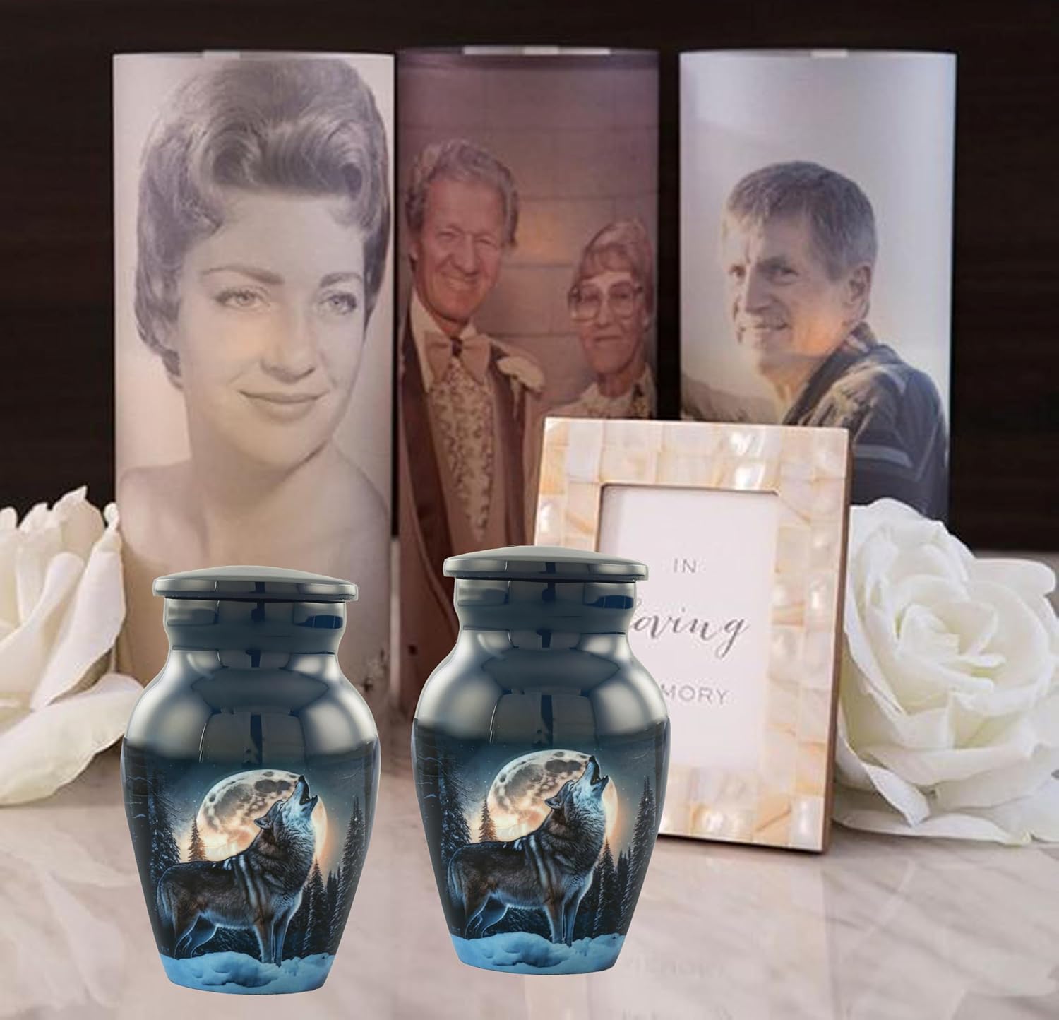 Midnight Wolves Mini Urns Set of 2 - Dark Blue