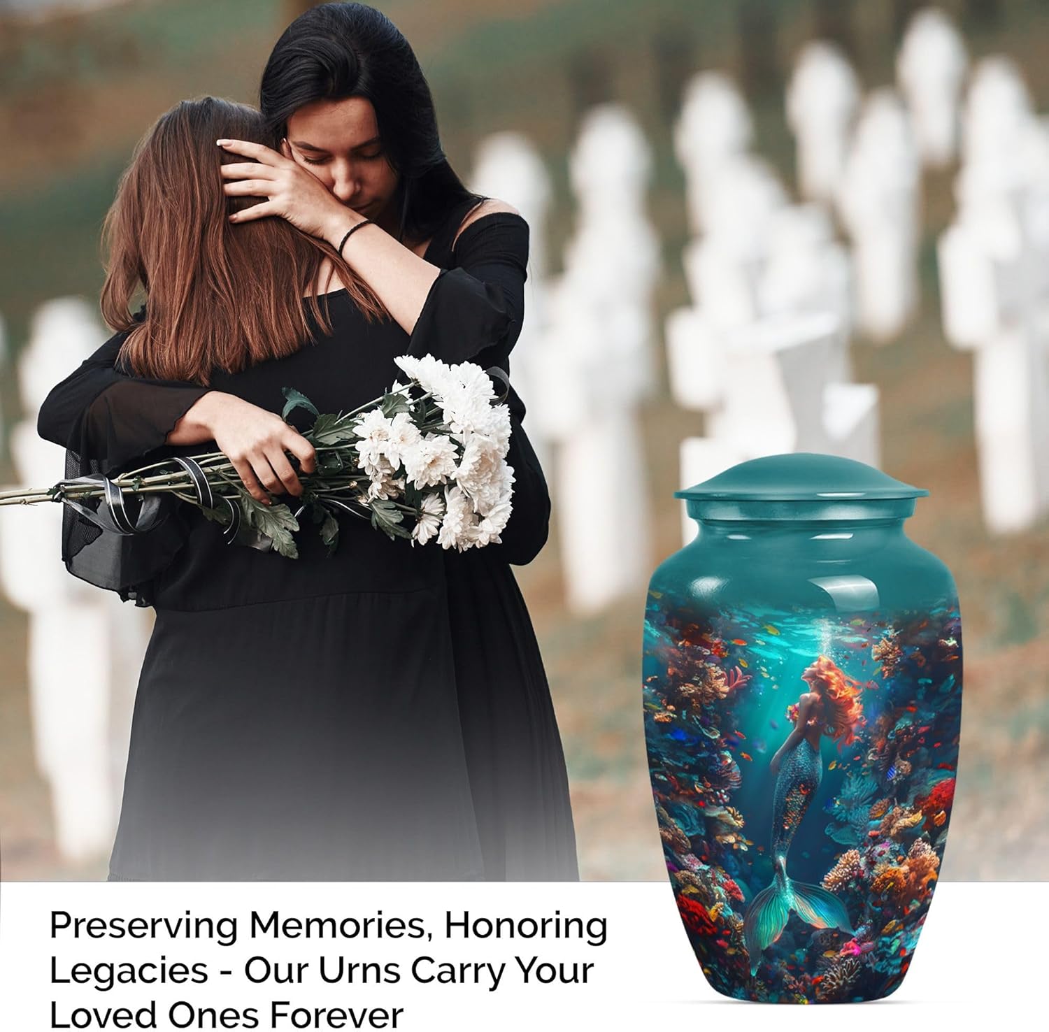 Mermaid Kingdom Cremation Urn - 10 Inch Decorative Ash Urn