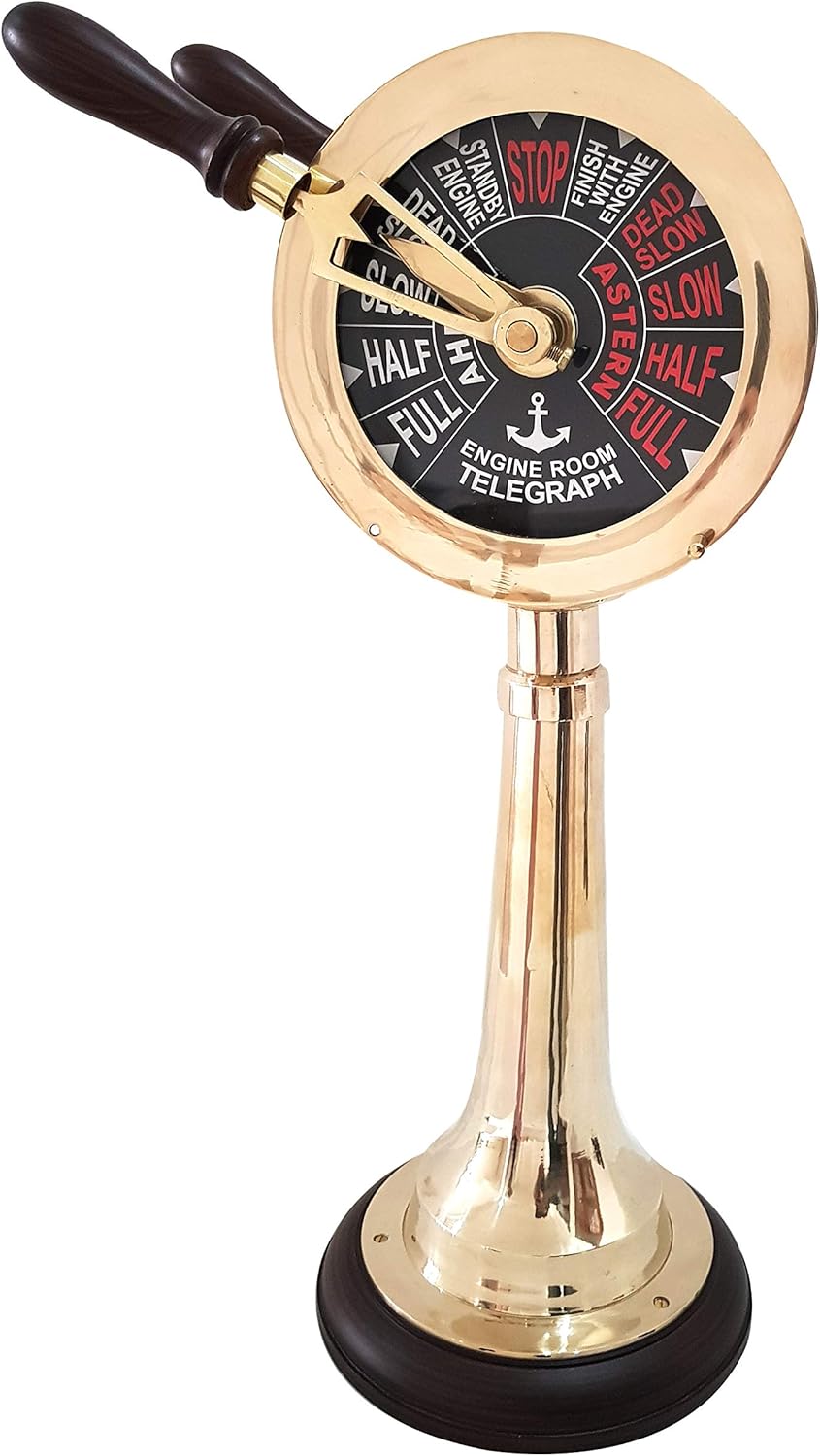 Vintage 21 Inch Brass Ship Telegraph with Wooden Base