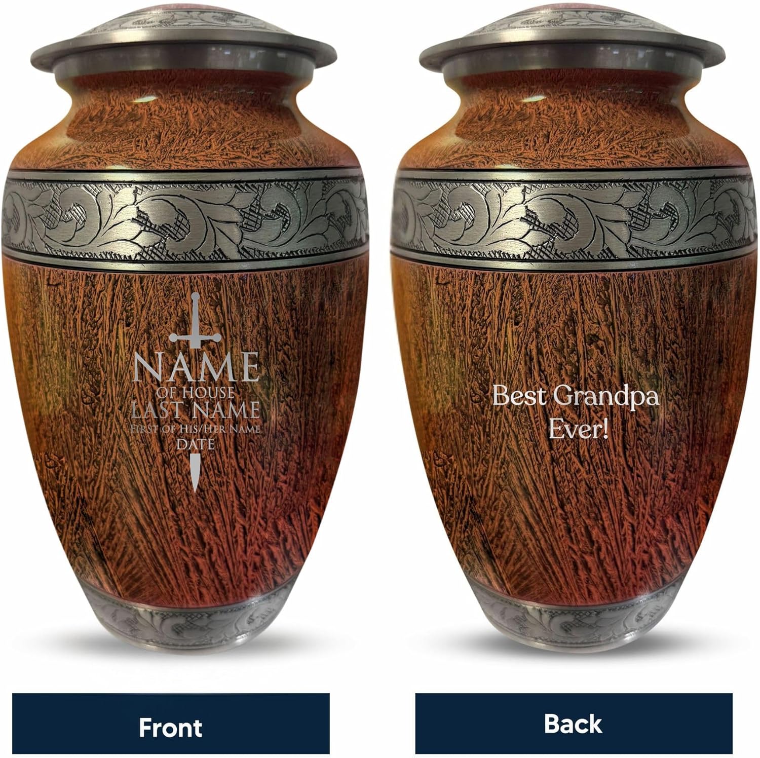 Personalized Large Cremation Urn for Ashes - Engraved with Name and Humorous Throne Design Brown