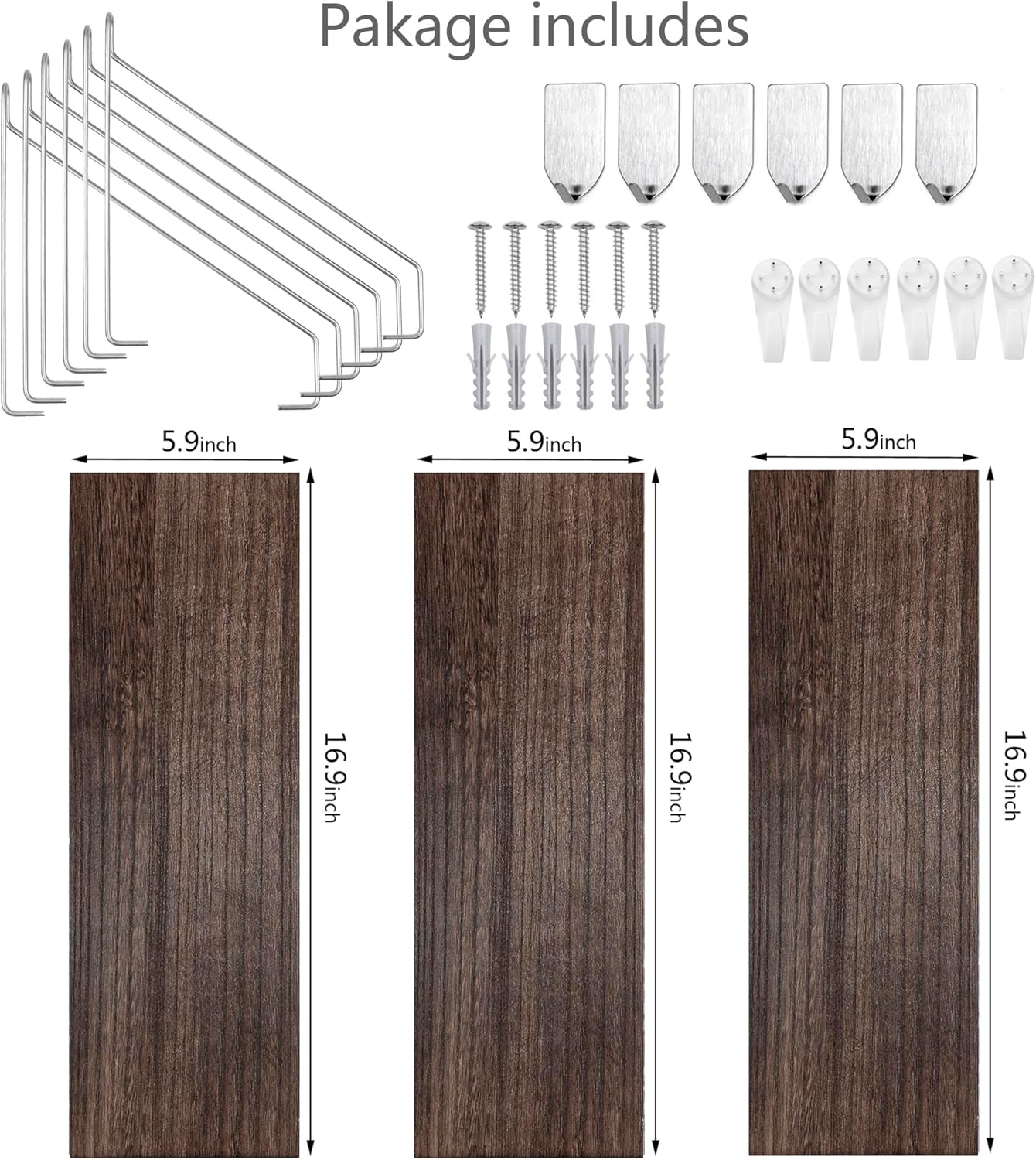 MITIME Floating Shelves Set of 3 Rustic Solid Wood Wall Storage Shelves