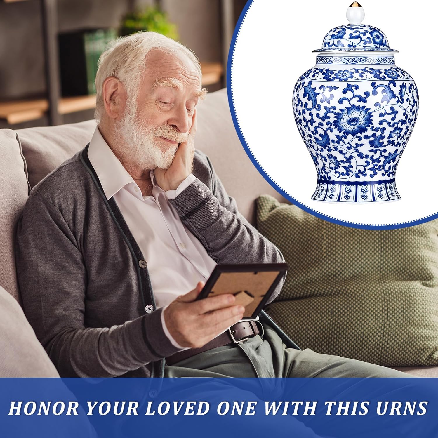 Small Blue Ceramic Cremation Urn for Adult Ashes