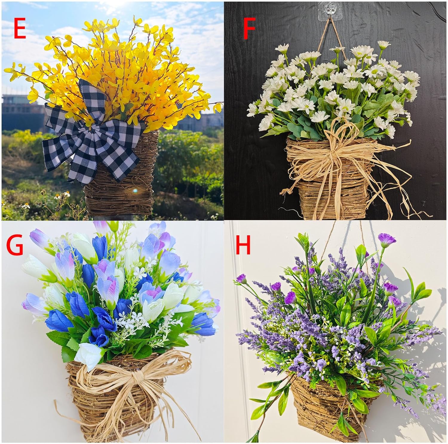 Cream Hydrangea Door Wreath Basket Hanging Decor