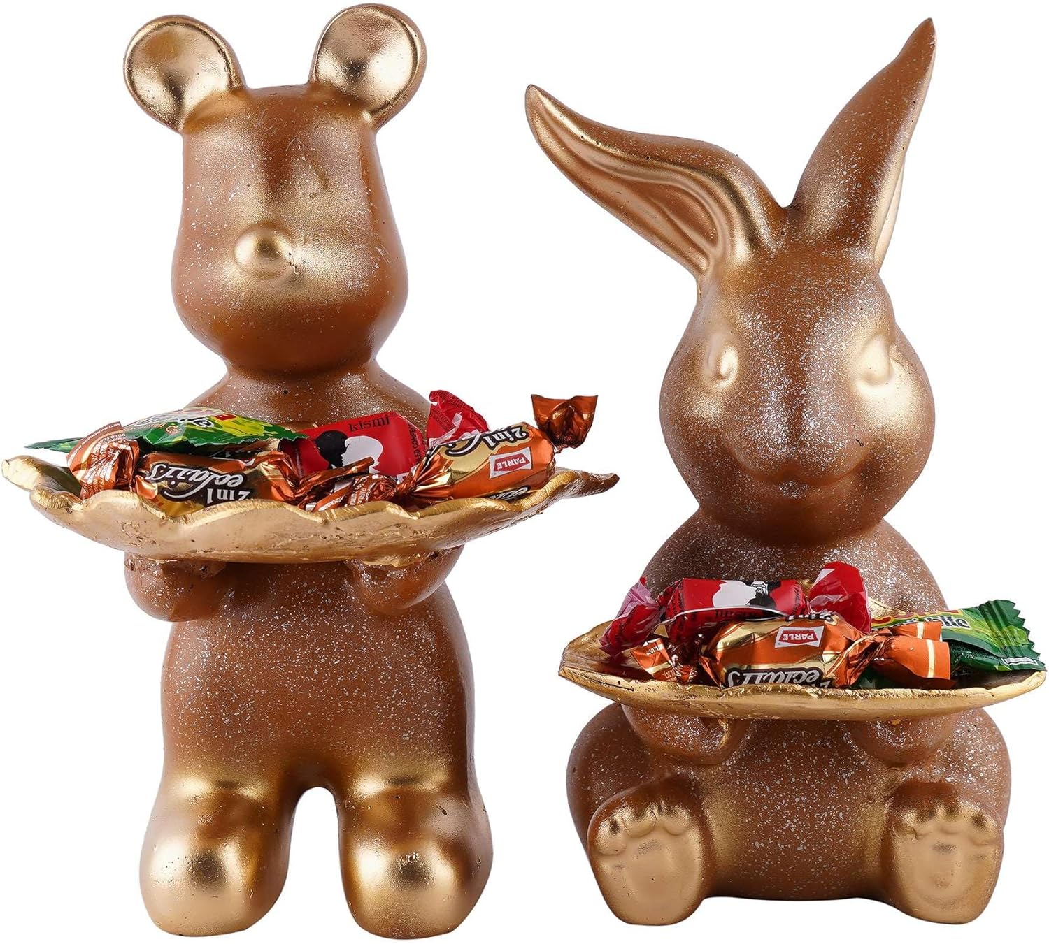 SILKBYTE Set of Two Golden Resin Rabbit Statues