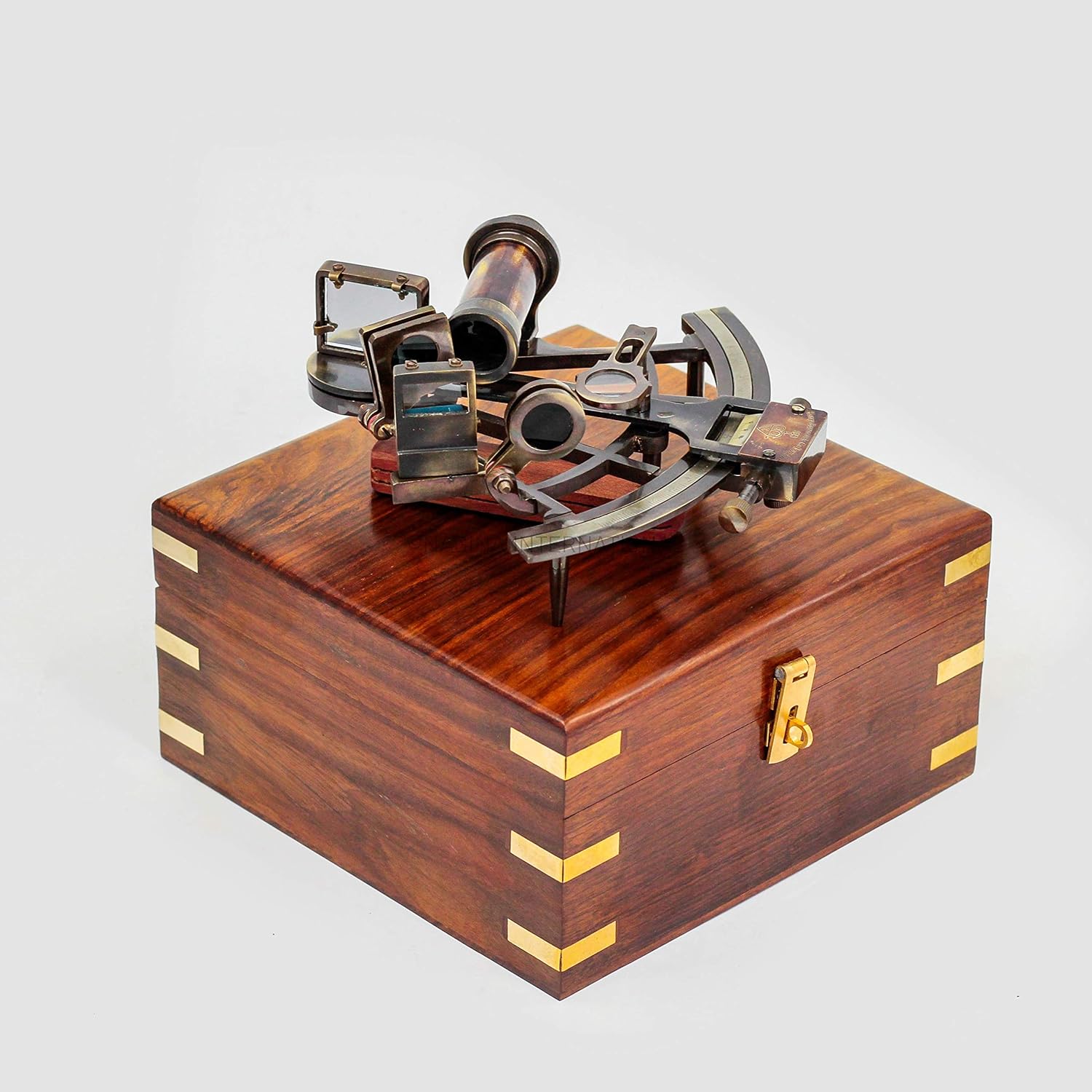 Brass Sextant with Rosewood Box - Decorative Nautical Tool
