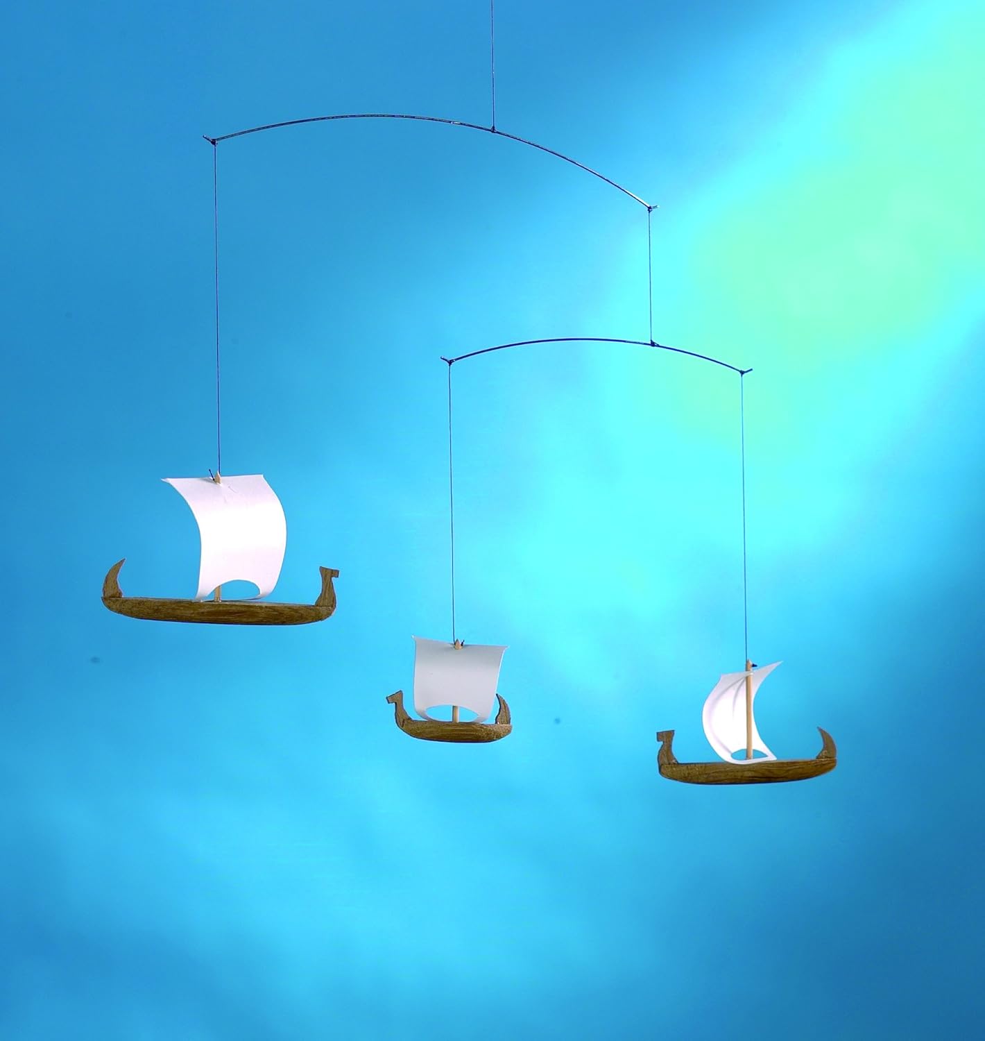 Viking Ships 3 Hanging Mobile - 15 Inches - Teak - Handmade in Denmark
