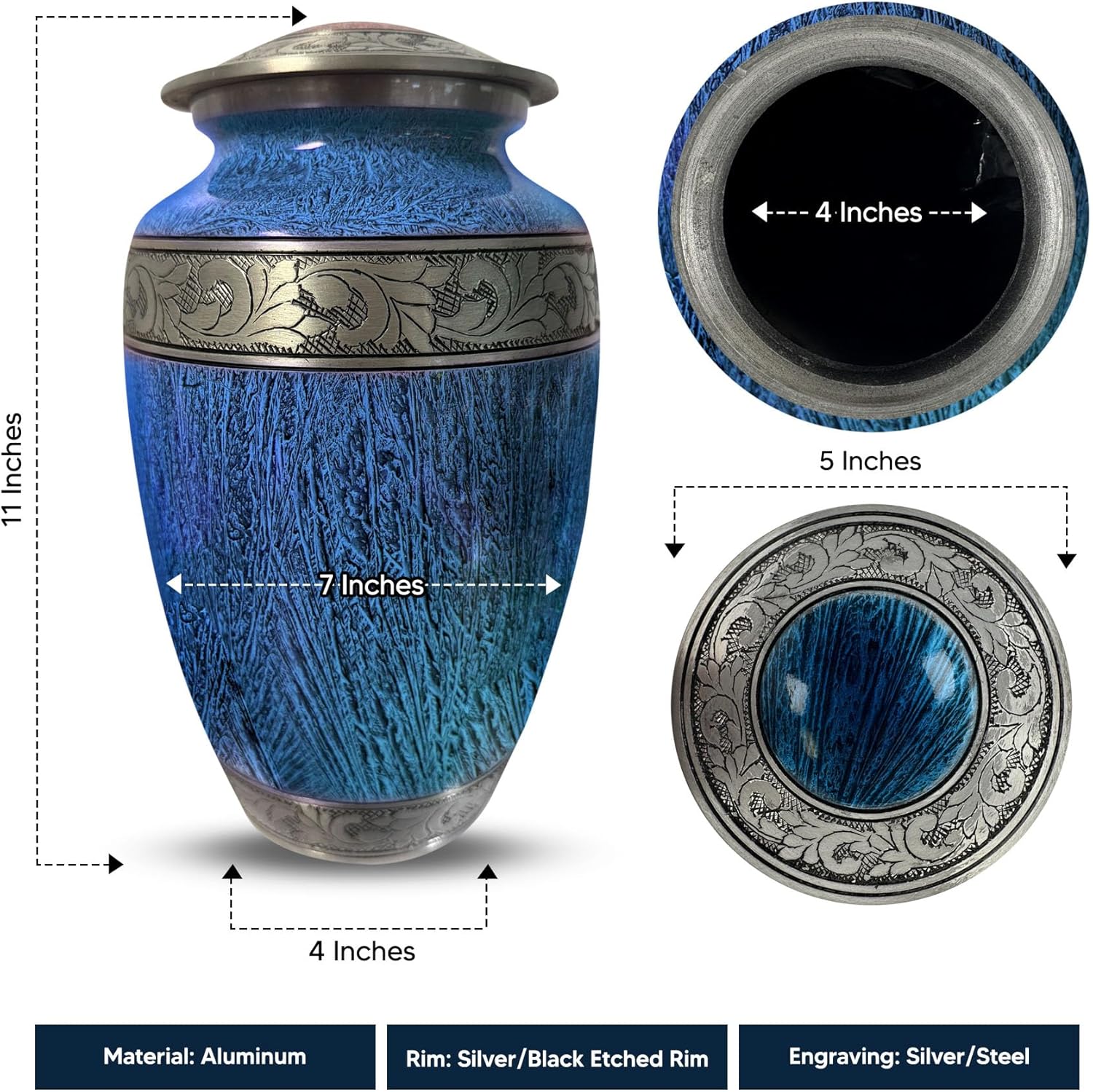 Personalized Cremation Urn with Funny Engraving 200 Cu Inch Blue