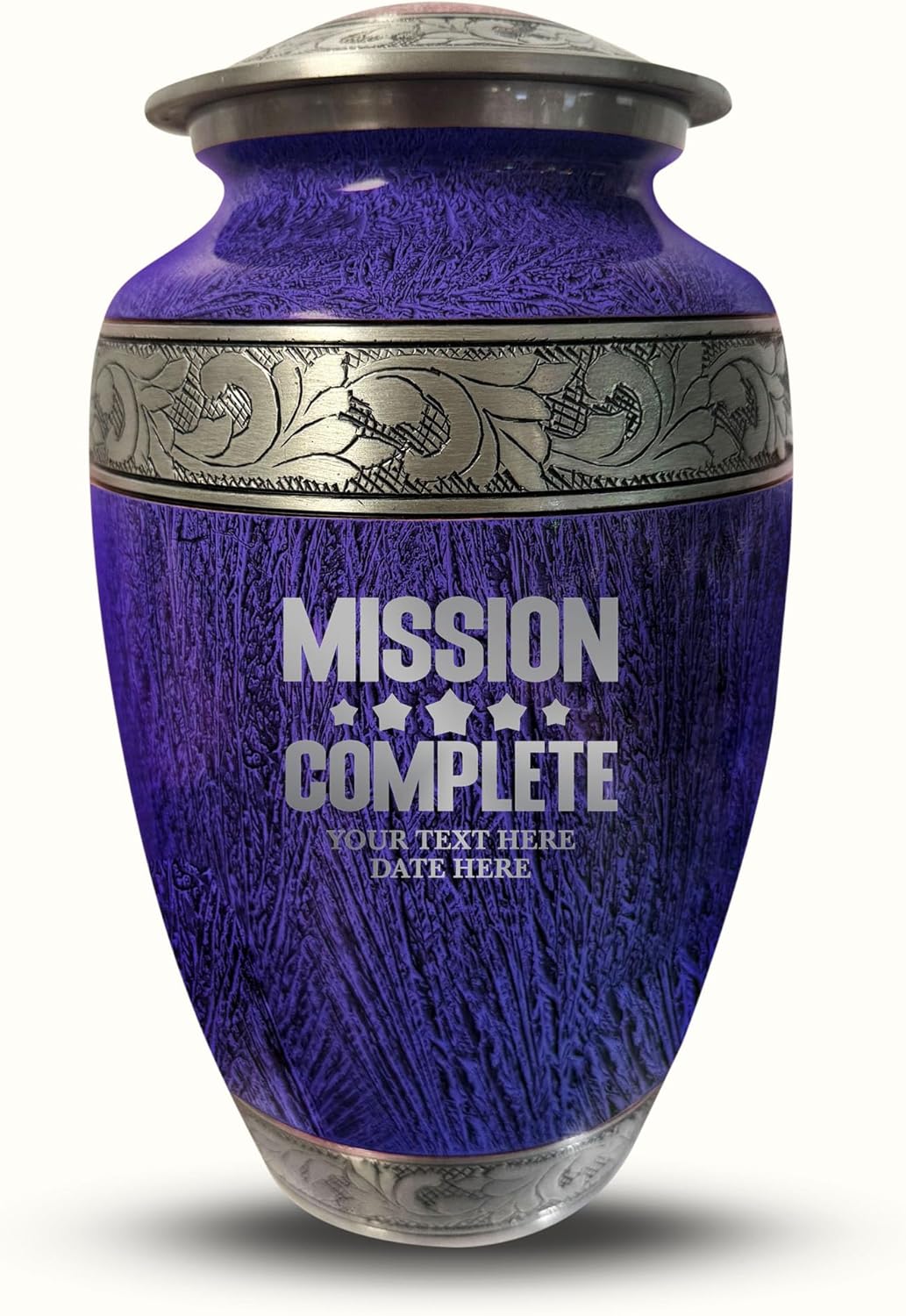 Personalized Cremation Urn for Ashes - Custom Name with Distressed Silver Inlay