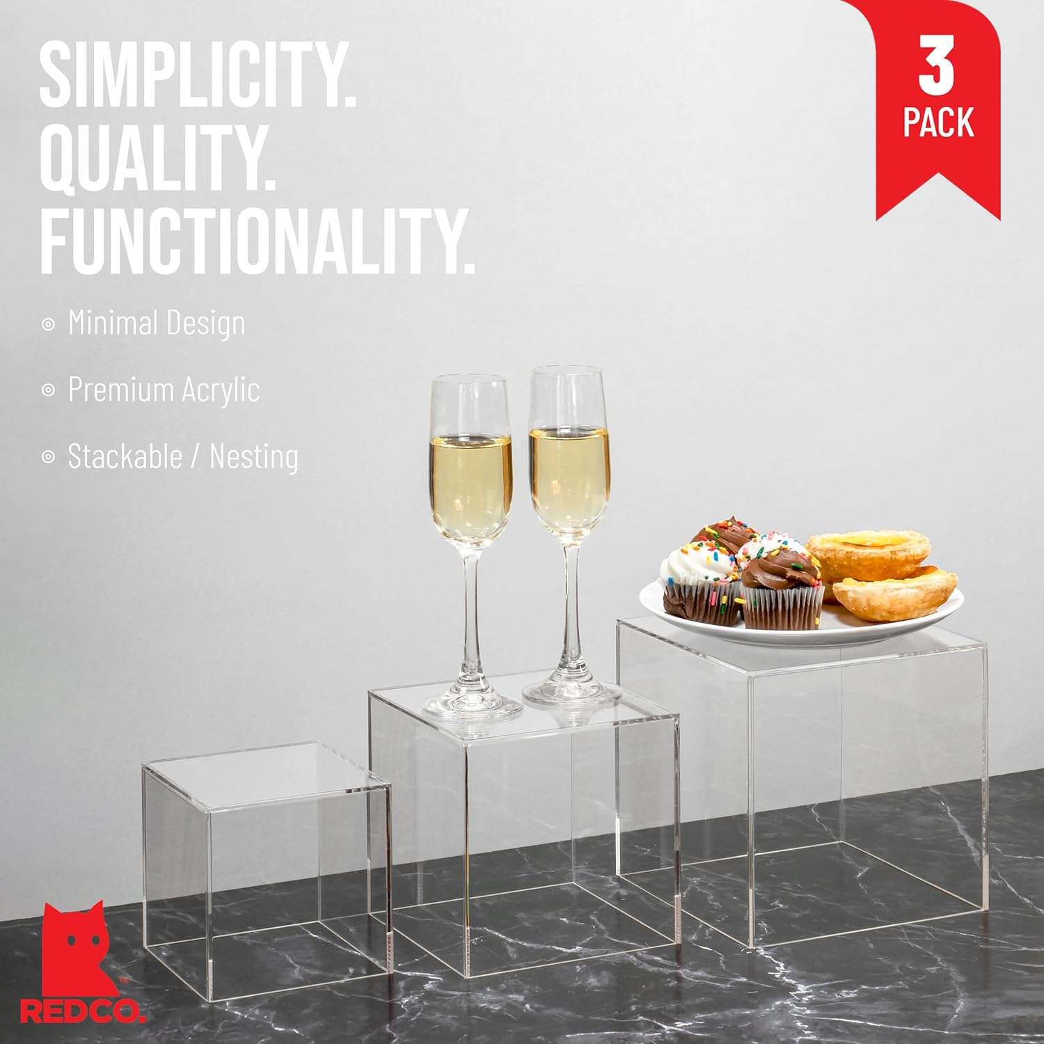 Red Co Crystal Clear Acrylic Cube Display Riser Stands 3-Pack