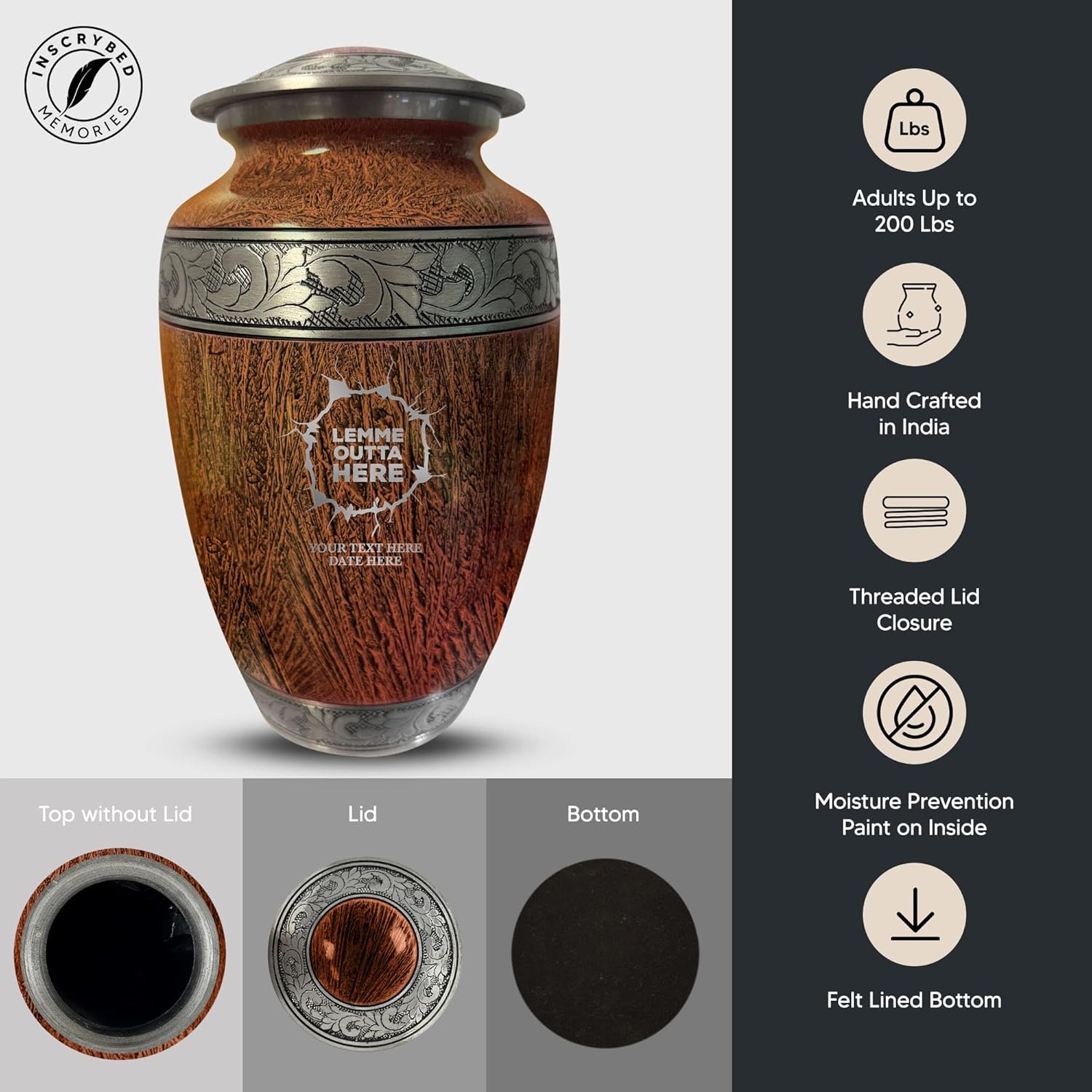 Personalized Distressed Silver Cremation Urn with Funny Design