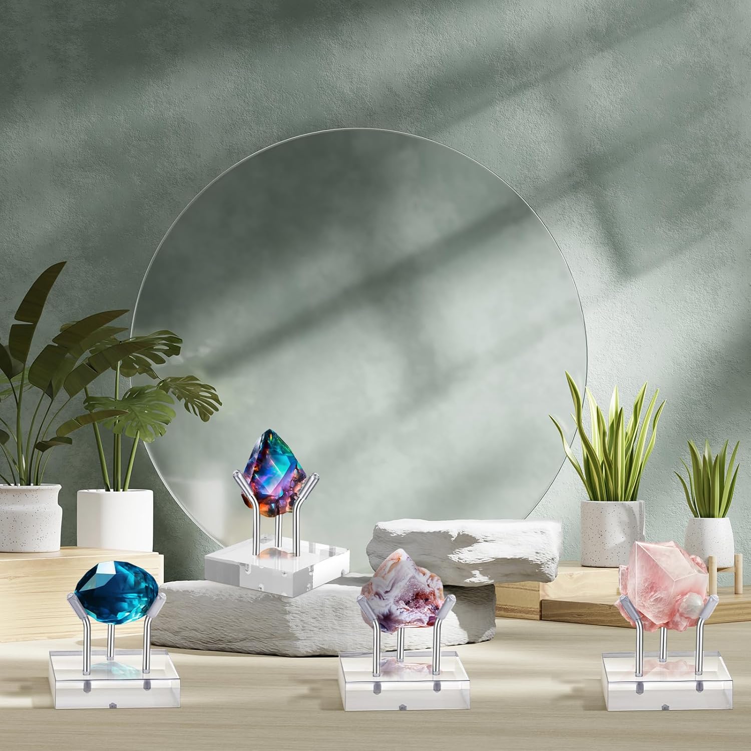 Weysat 4 Pack Acrylic Display Stands with 3 Peg Easel Base