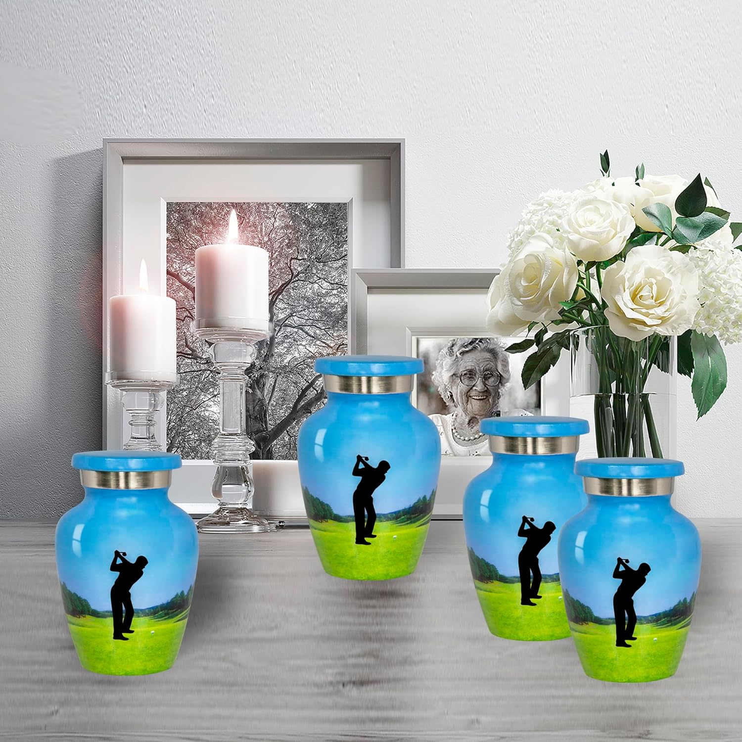 Trupoint Memorials Small Urns for Human Ashes Set of 4 Blue Green Golf