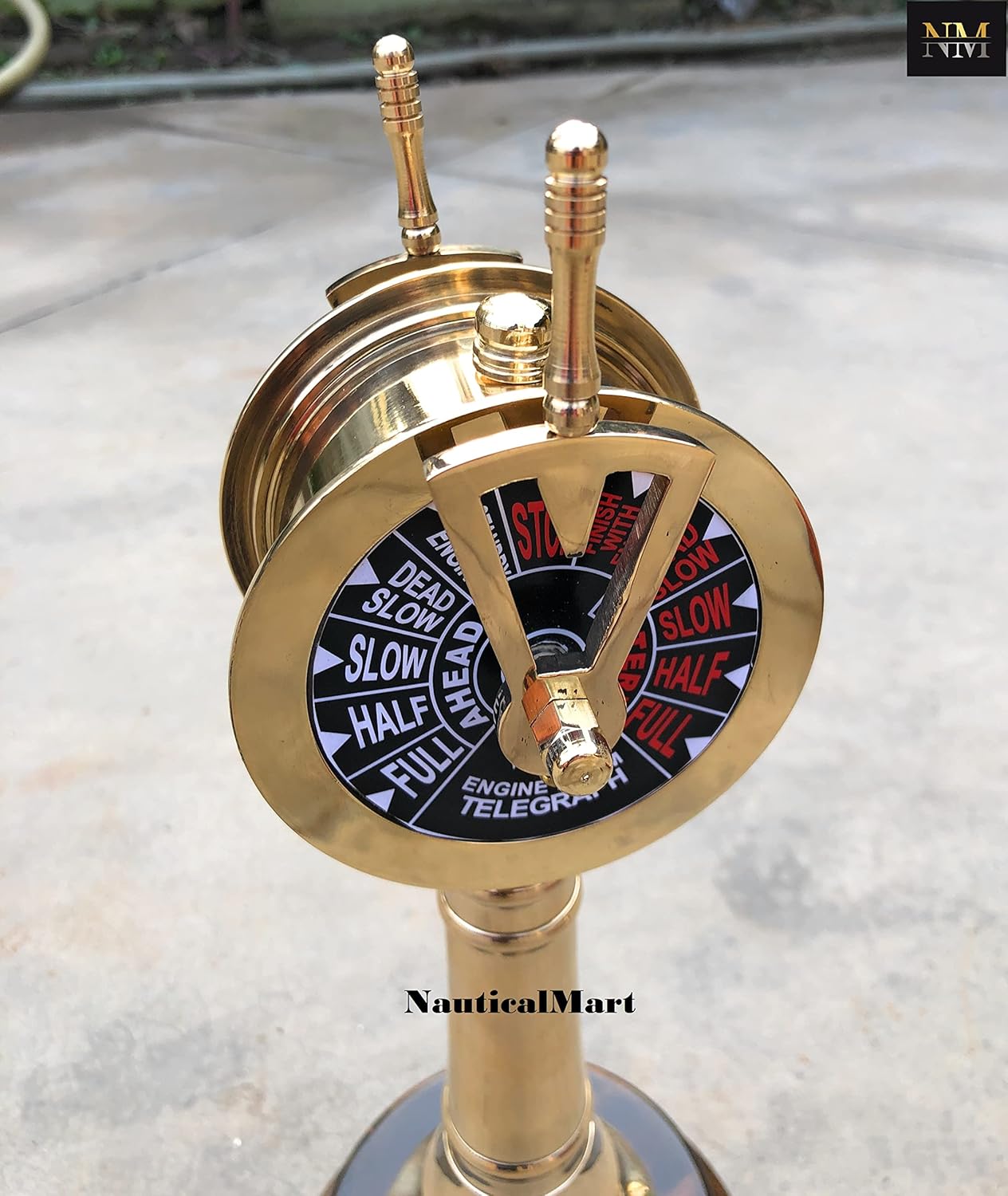 Brass Nautical 12 Inch Ship Engine Order Telegraph with Wooden Base