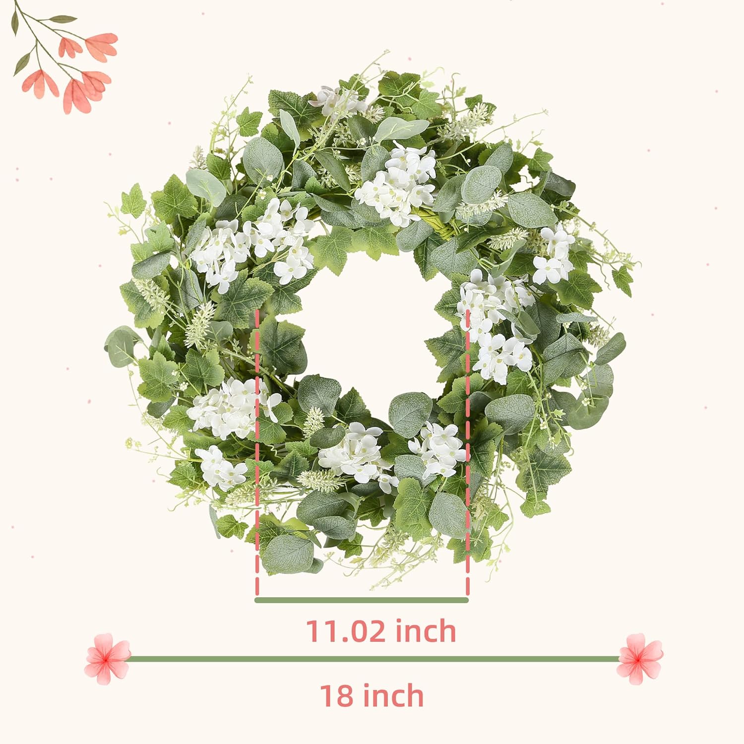 YNYLCHMX 18 Inch Spring Summer Wreath for Front Door