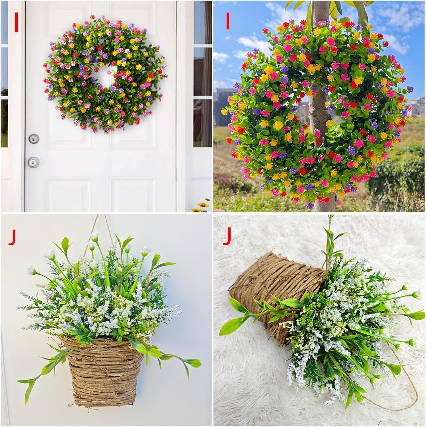 Cream Hydrangea Door Wreath Basket Hanging Decor