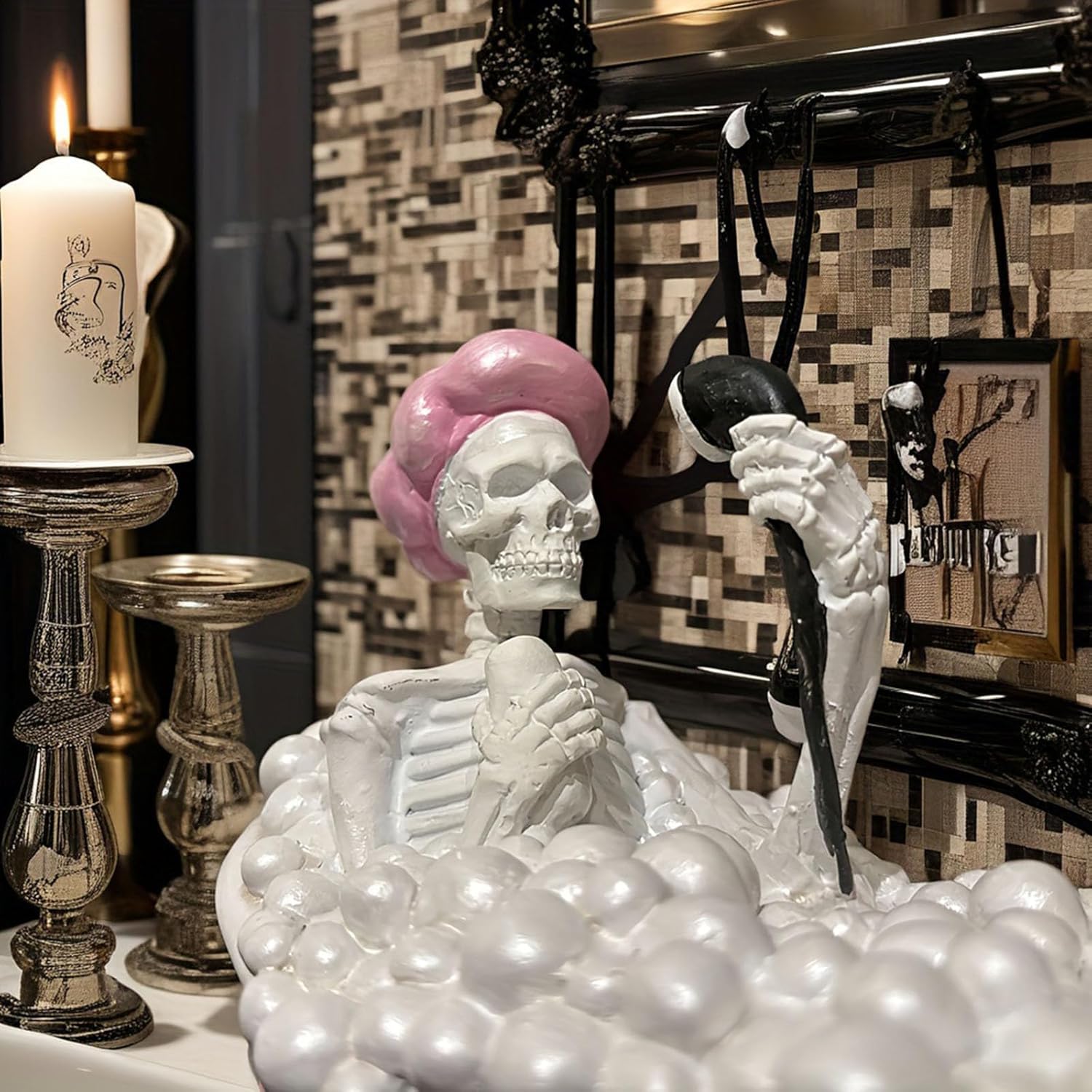 Spooky Skeleton in Pink Bathhtub Decor Figurine