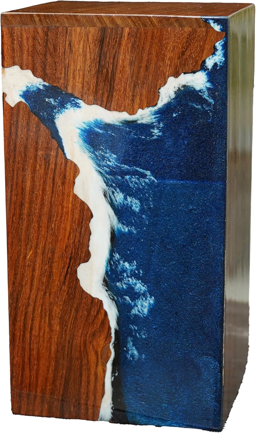 WEE WOODEN Blue and White Epoxy Resin Urn for Cremation Ashes