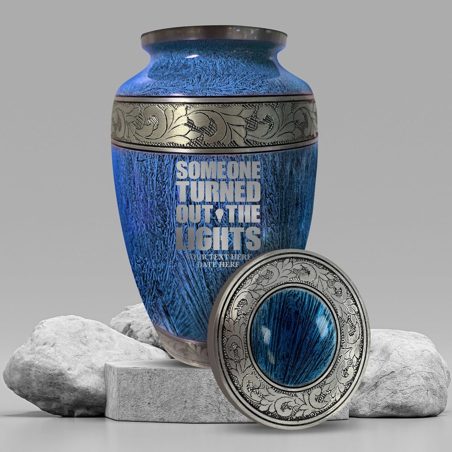 Personalized Cremation Urn with Funny Engraving 200 Cu Inch Blue