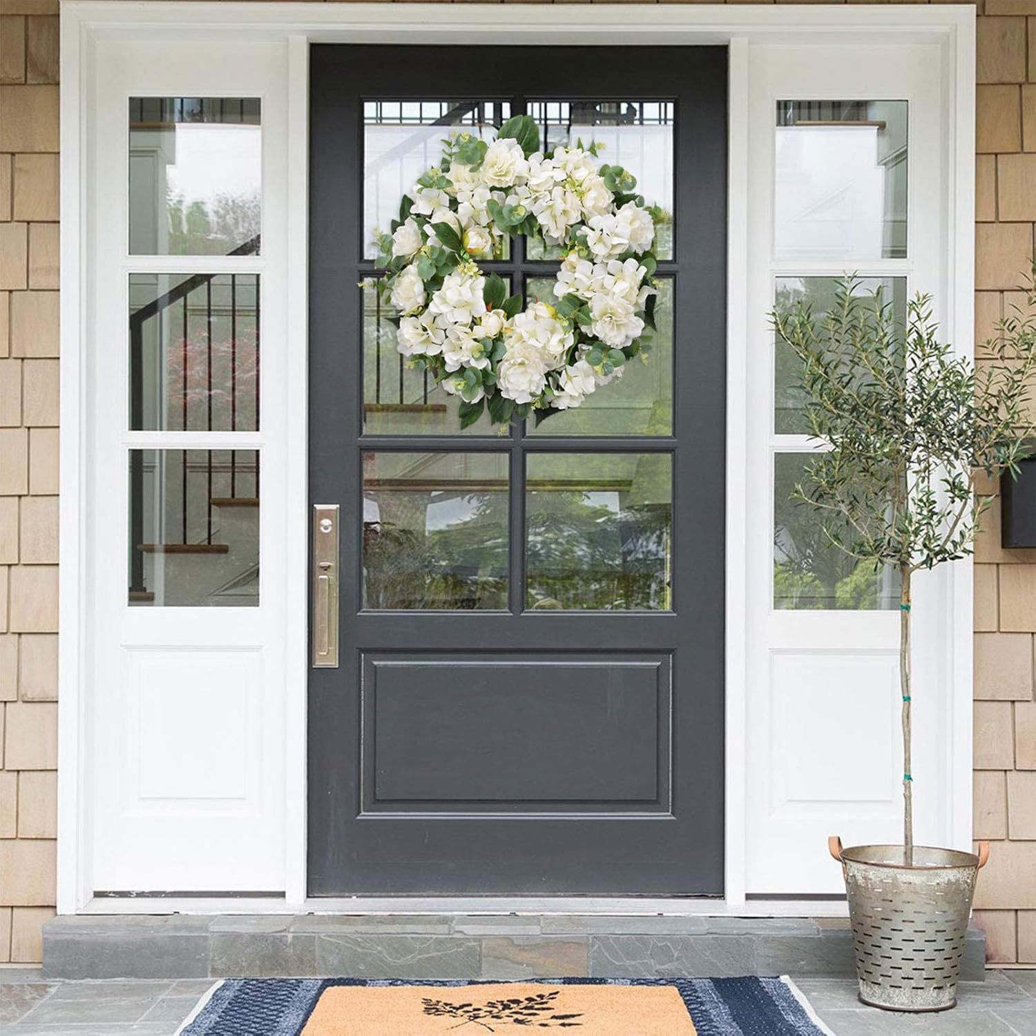 I-GURU Spring Wreath for Front Door Greenery Summer Door Wreaths with White Peony Flowers and Eucalyptus Decor