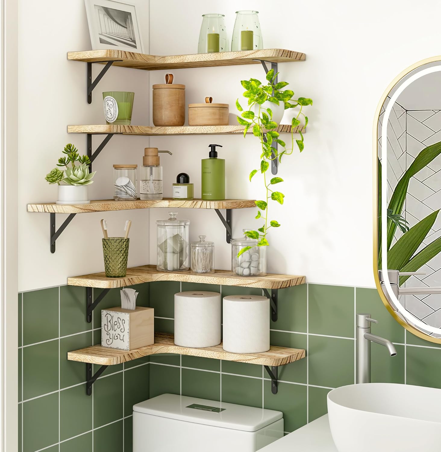 Fixwal Floating Corner Shelves Set of 5 Carbonized Black