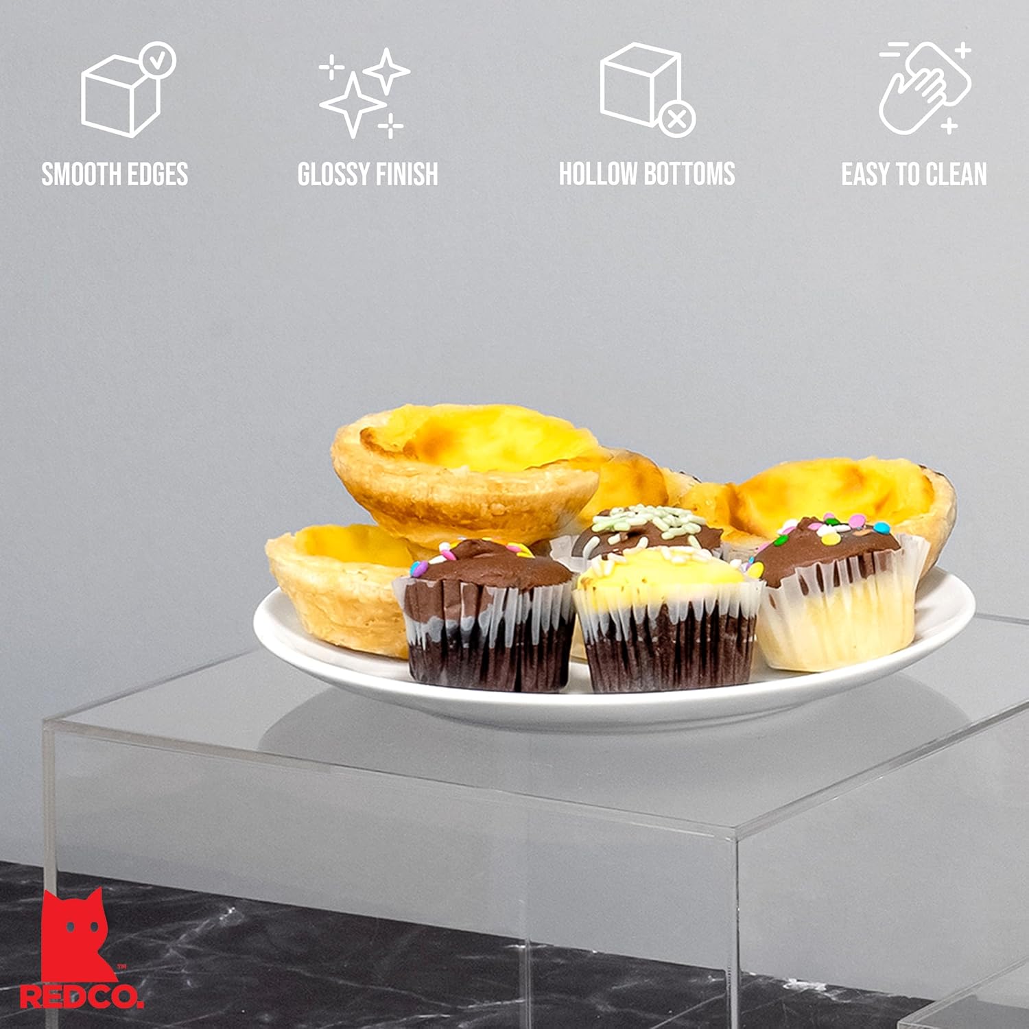 Red Co Crystal Clear Acrylic Cube Display Riser Stands 3-Pack
