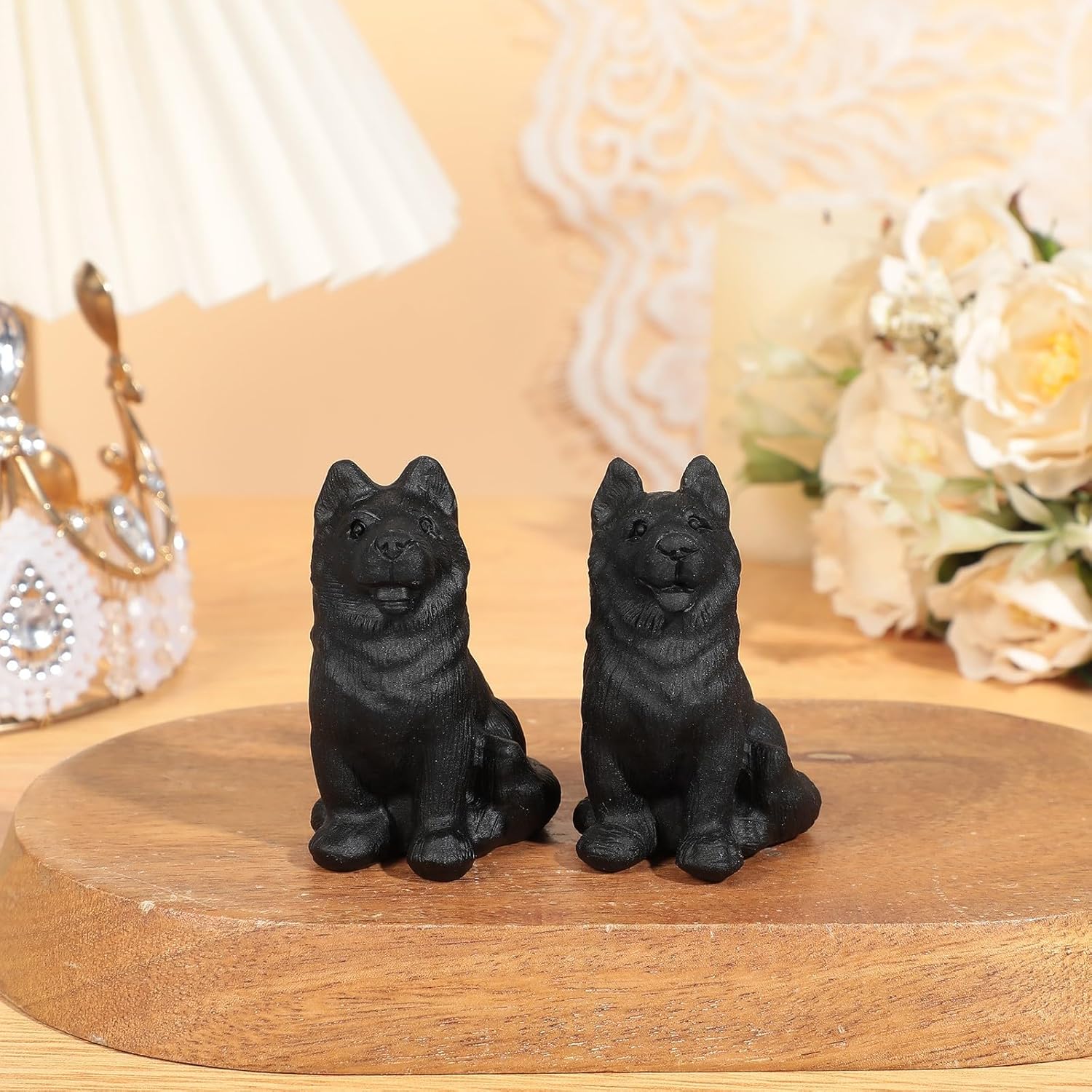 Hand-Carved Black Obsidian German Shepherd Dog Statue