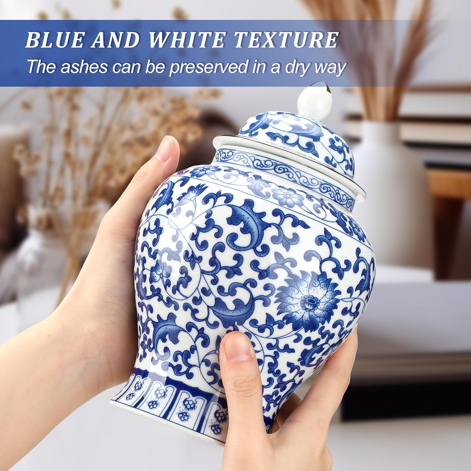 Small Blue Ceramic Cremation Urn for Adult Ashes